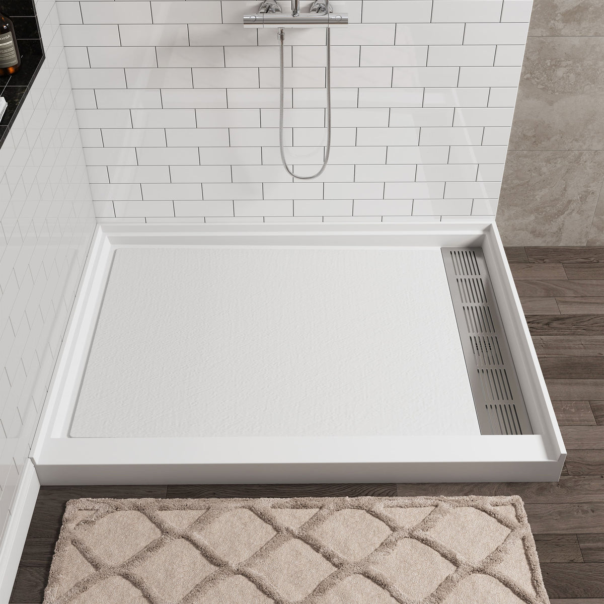 Cultured Marble Solid Surface Shower Base with Anti-Slip Textured Floor for Modern Bathrooms
