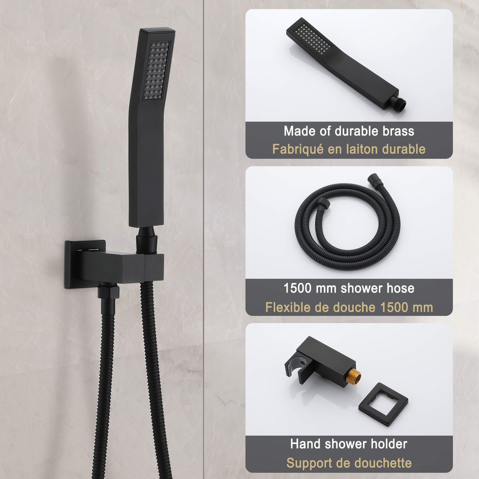 Casainc Matte Black Round Built-in Shower System with Handheld Shower