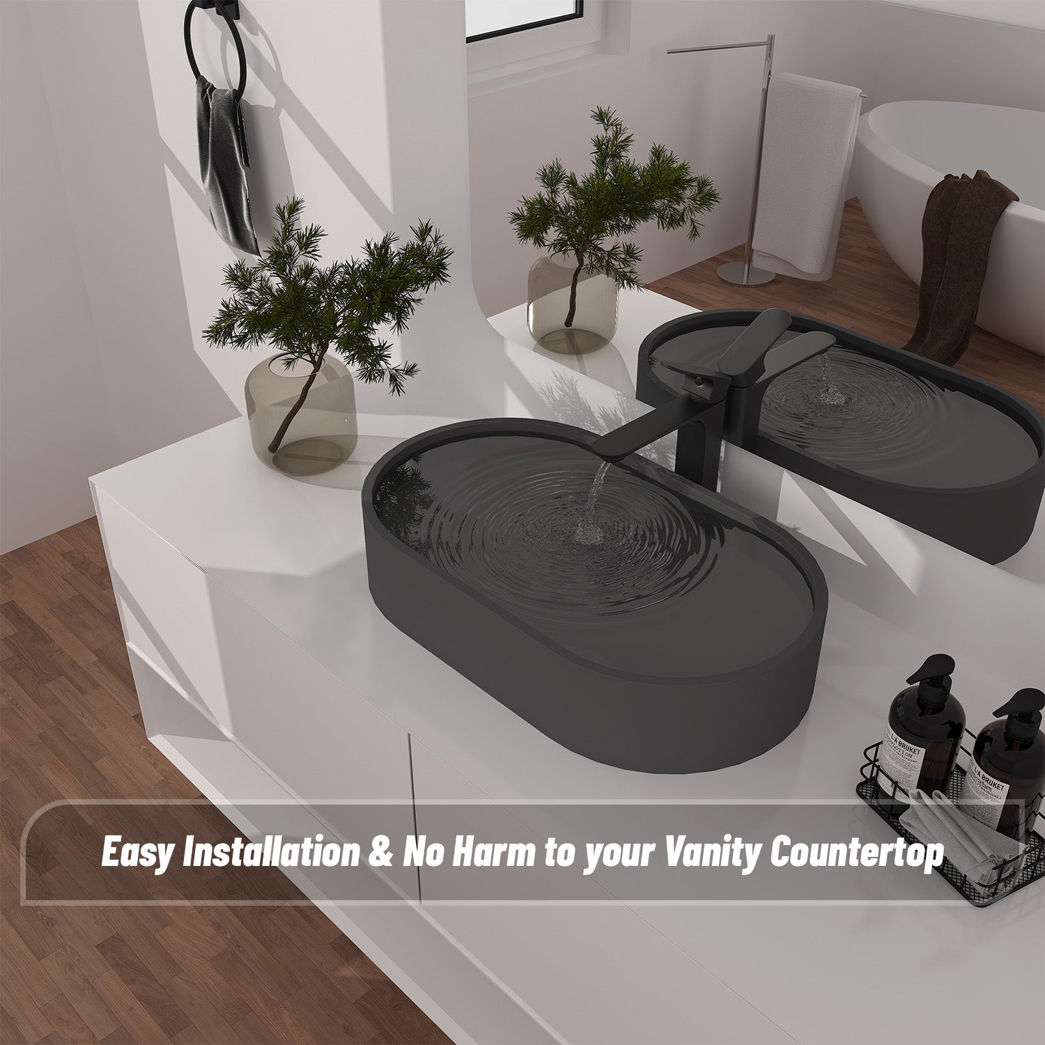 CASAINC 23in Bathroom Concrete Oval Vessel Sink with Drainer in Black Earth / Mottled Bluish Grey / Cold Concrete Grey