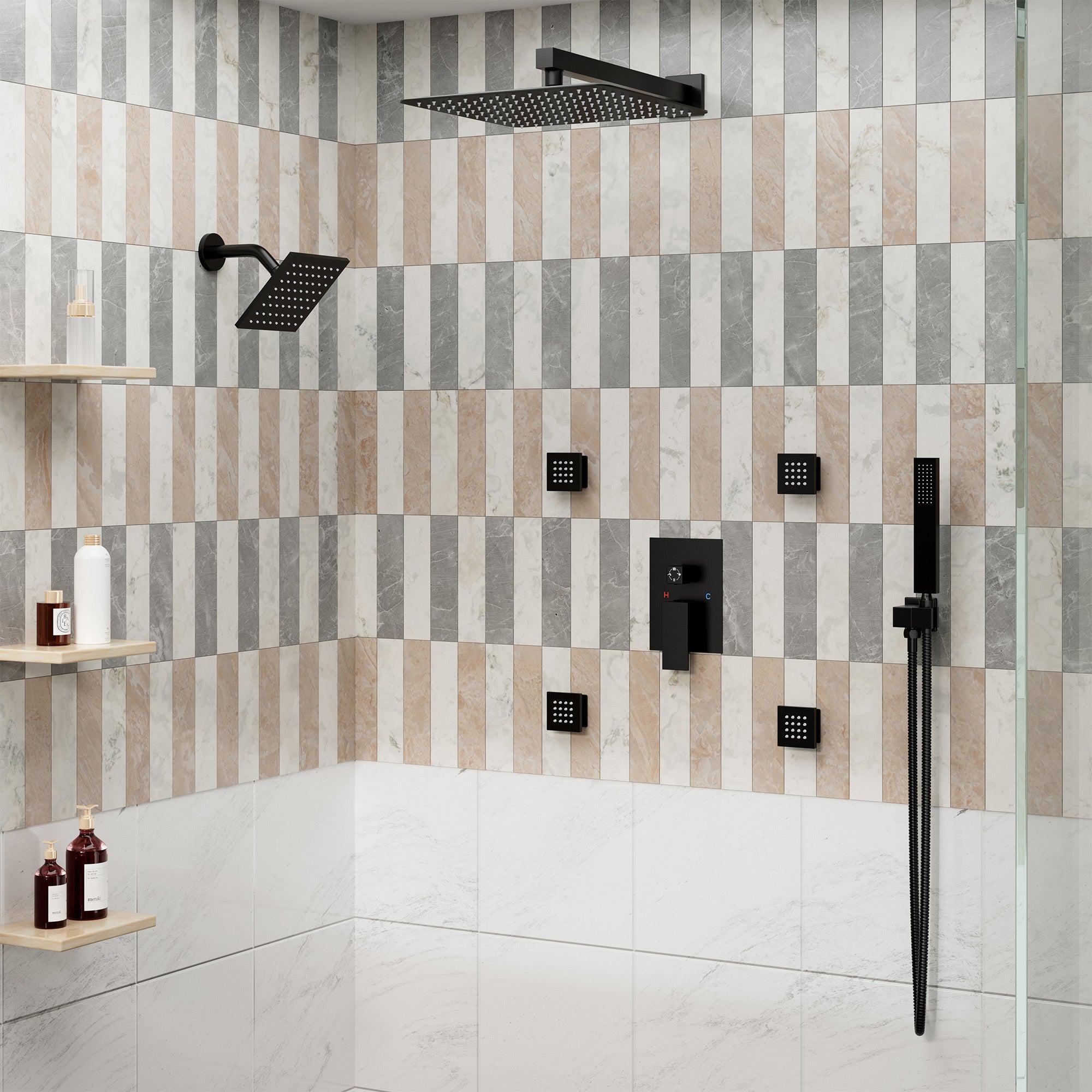 12-inch Wall-Mounted 4-Function Dual Shower System with Body Jets
