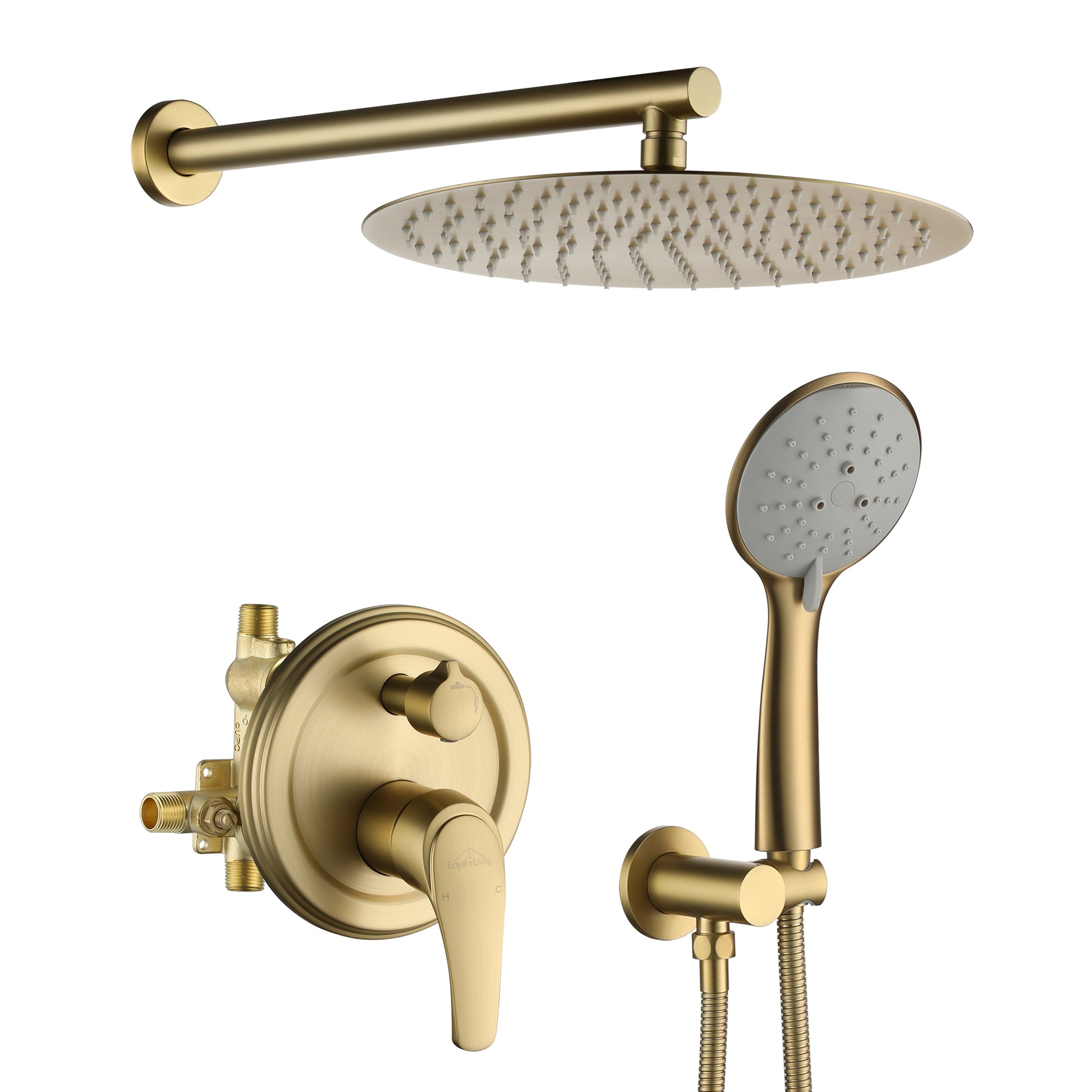 9/10/12" Wall Mounted Rain Shower System with 5-Spray Patterns (Valve Included)
