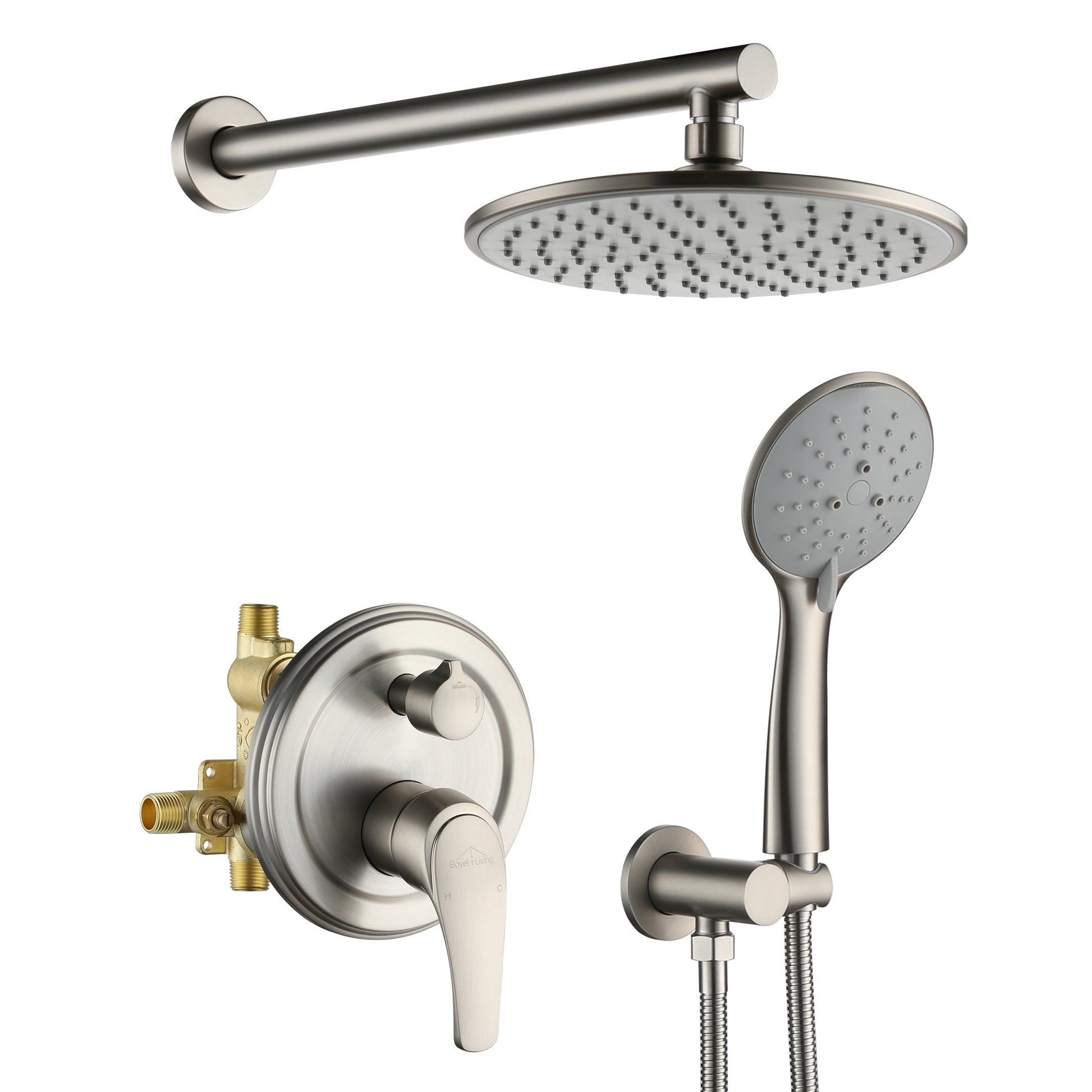 9/10/12" Wall Mounted Rain Shower System with 5-Spray Patterns (Valve Included)