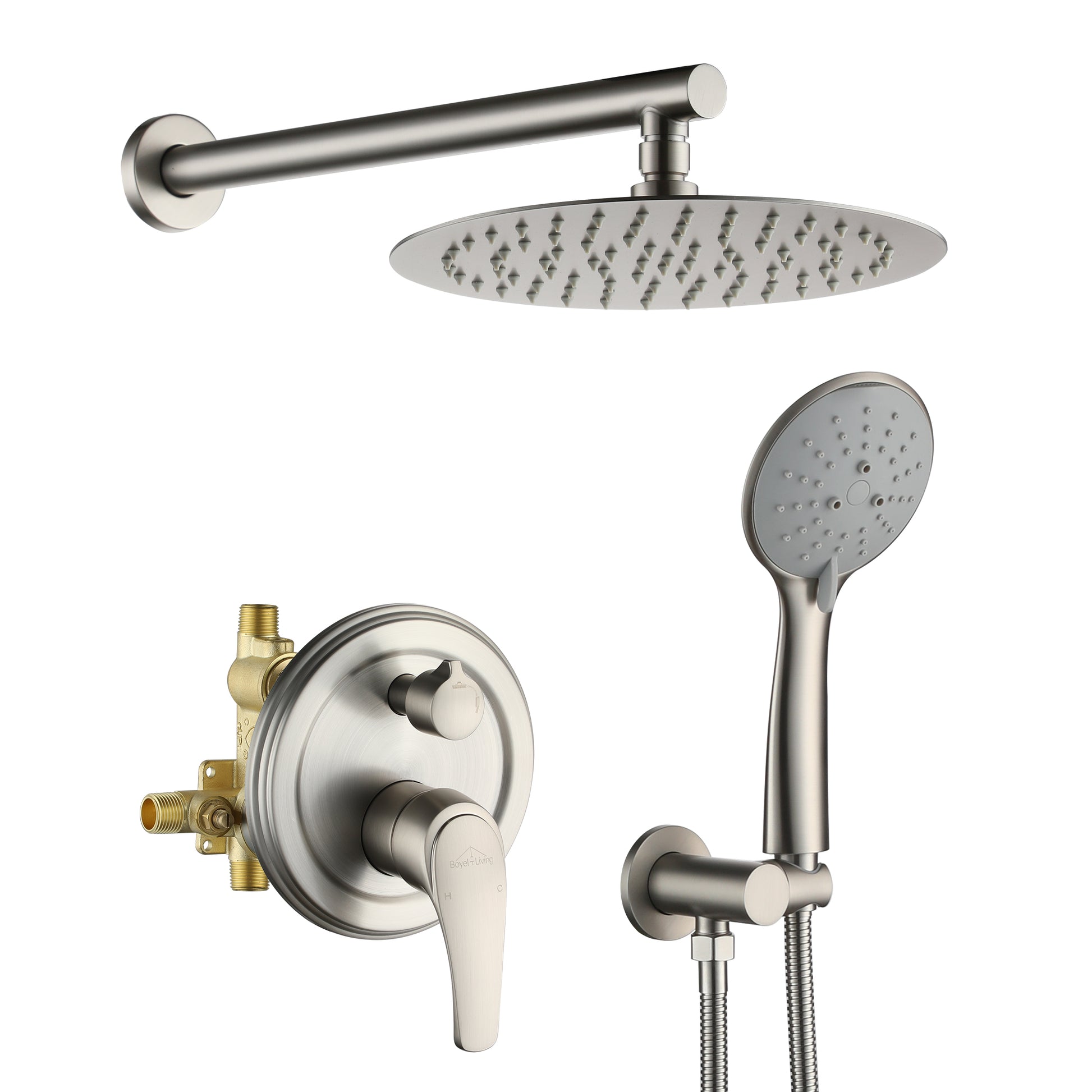 9/10/12" Wall Mounted Rain Shower System with 5-Spray Patterns (Valve Included)