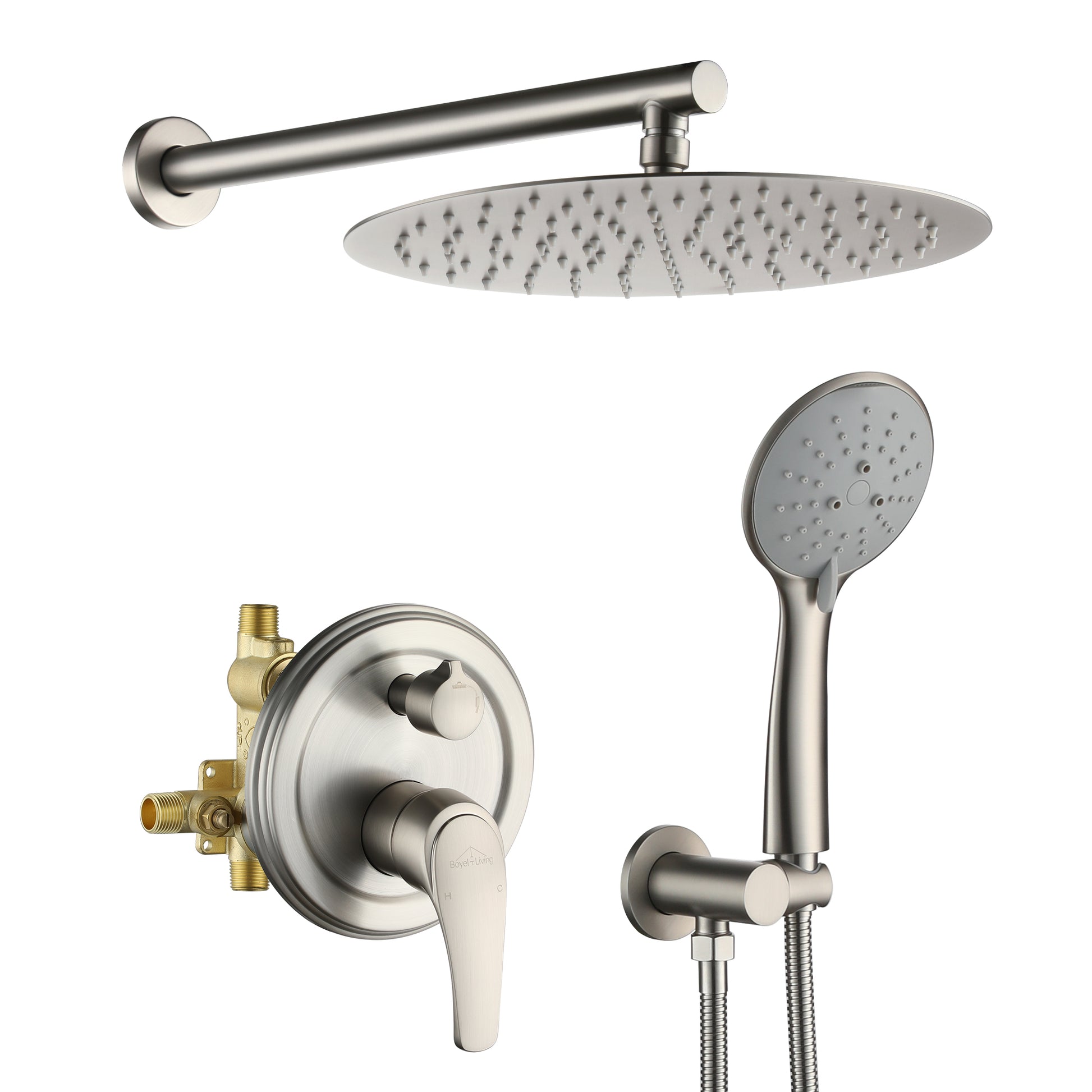9/10/12" Wall Mounted Rain Shower System with 5-Spray Patterns (Valve Included)
