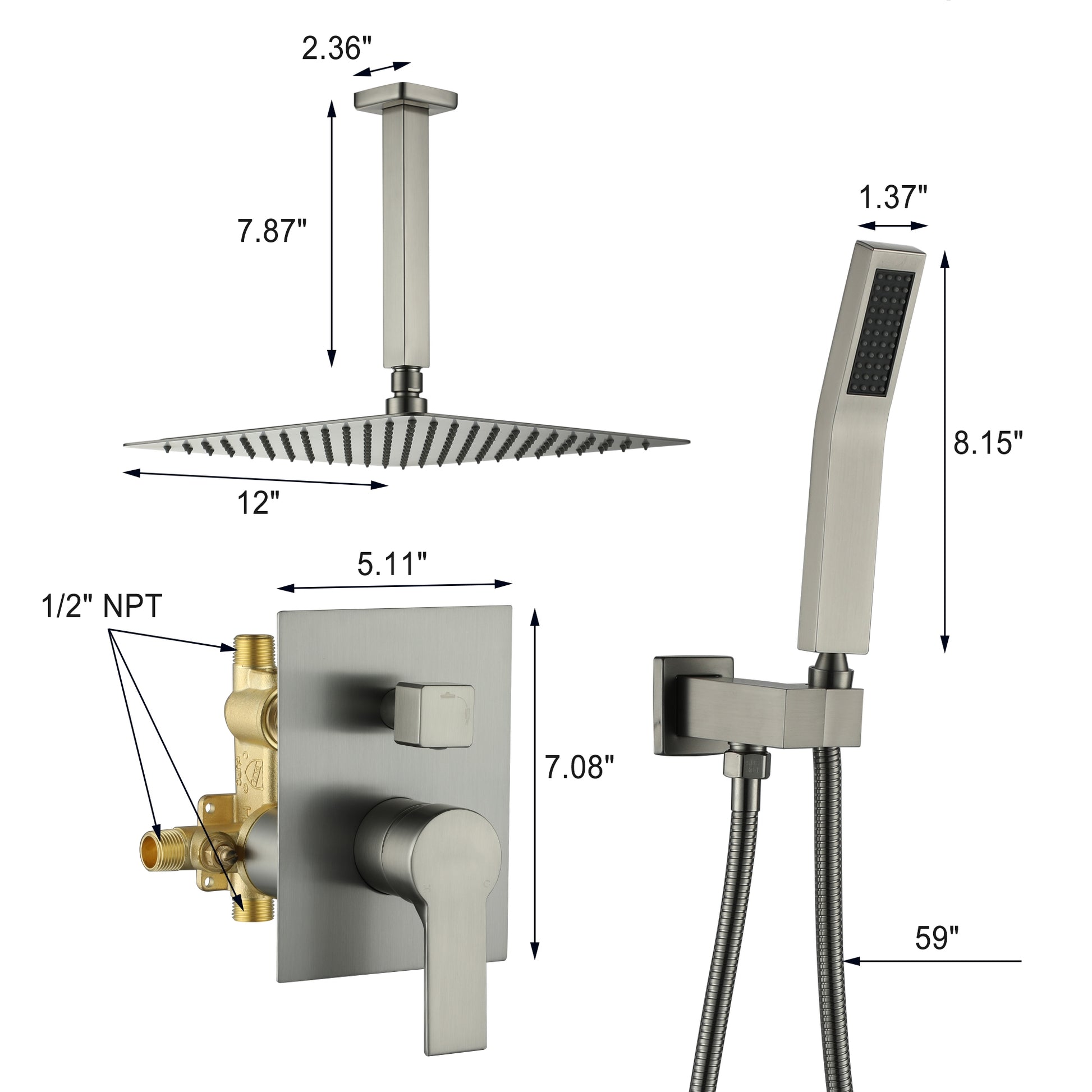 10-inch/12inch Rainfall Shower System With Hand Shower & Pressure-Balanced Valve