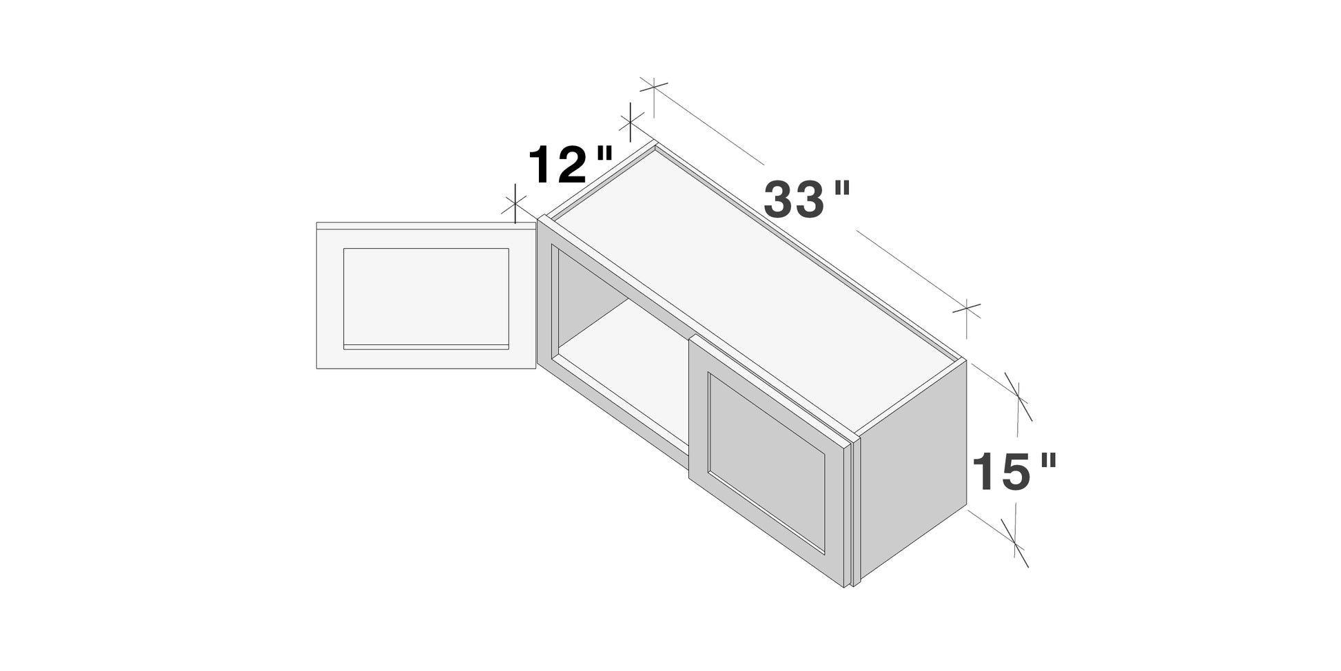 Dove Grey RTA 33"W x 12"D x 15"H Short Wall Cabinet with 2 Doors