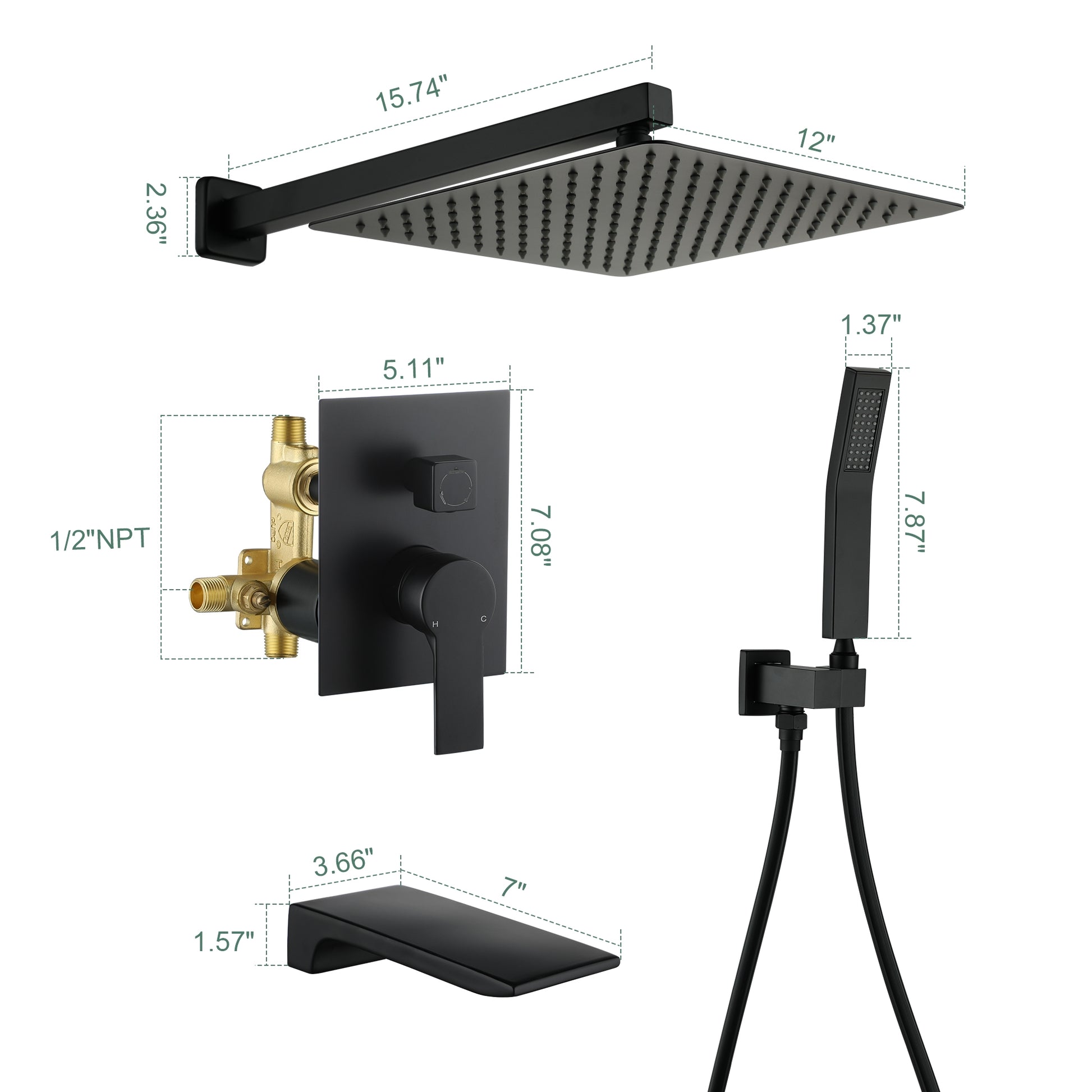10-inch/12inch Rain Shower System With Handeld & Tub Spout