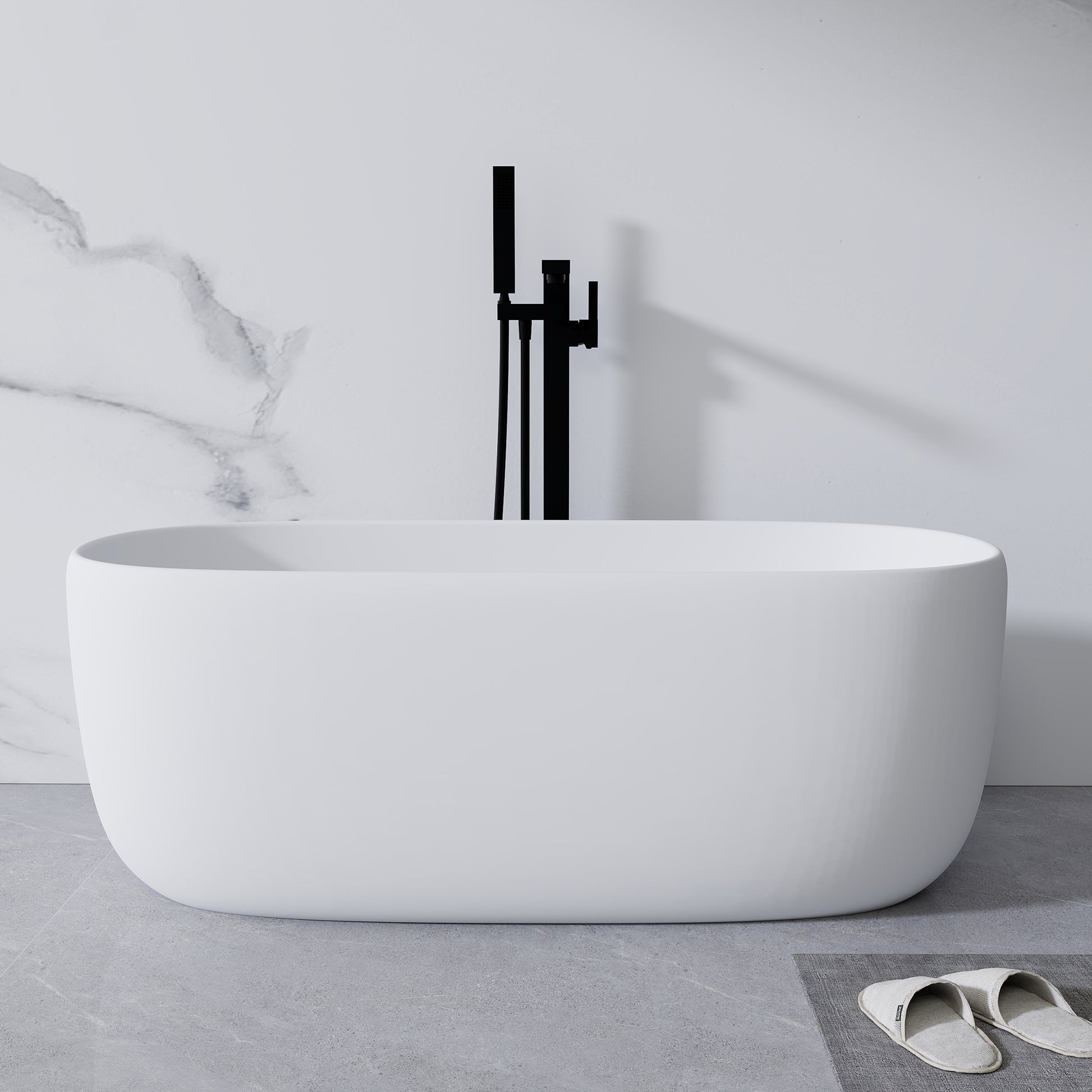 47"/51" Freestanding Stone Resin Soaking Bathtub with Heat Retention