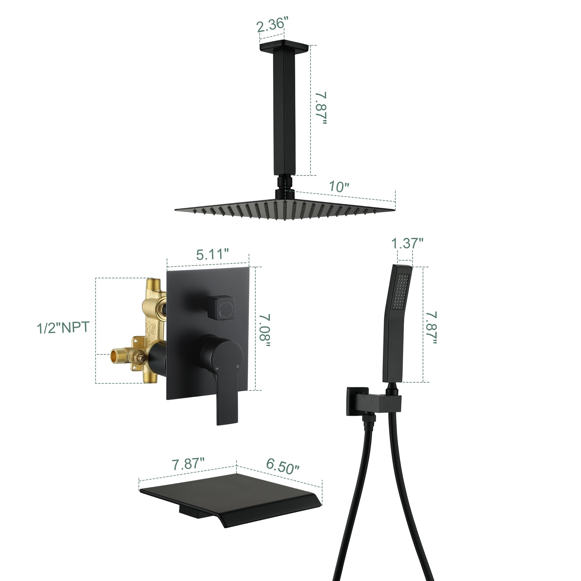 10-inch/12inch 3-Function Shower System With Bathtub Spout