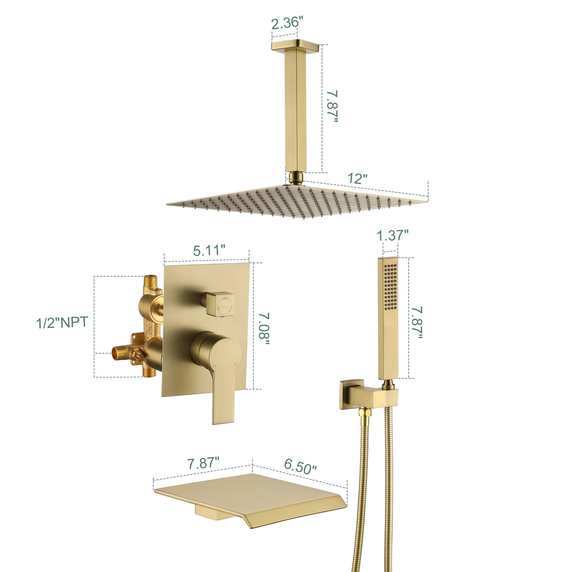 10-inch/12inch 3-Function Shower System With Bathtub Spout