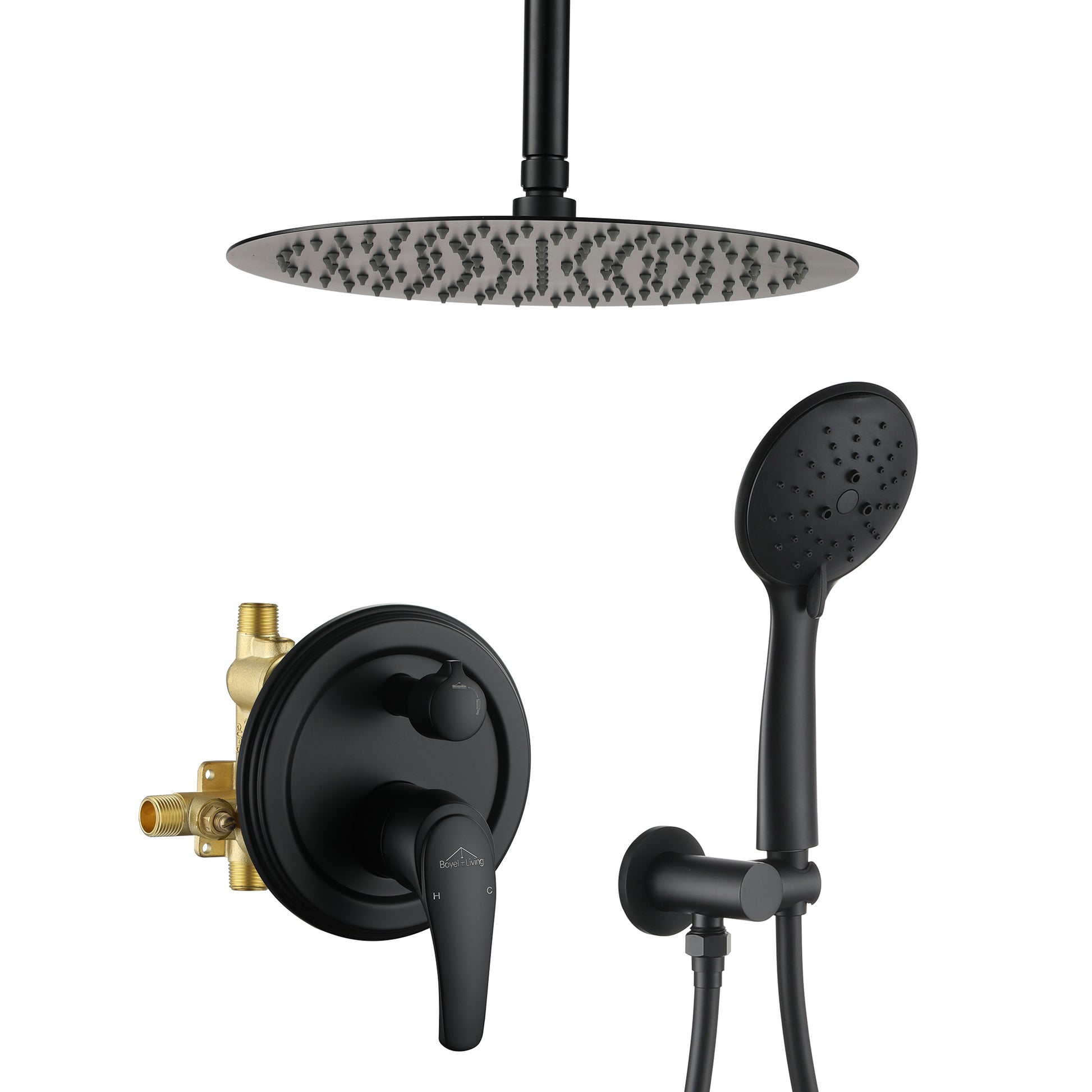 12" 5-Spray Dual Shower Head System with Brass Valve Included