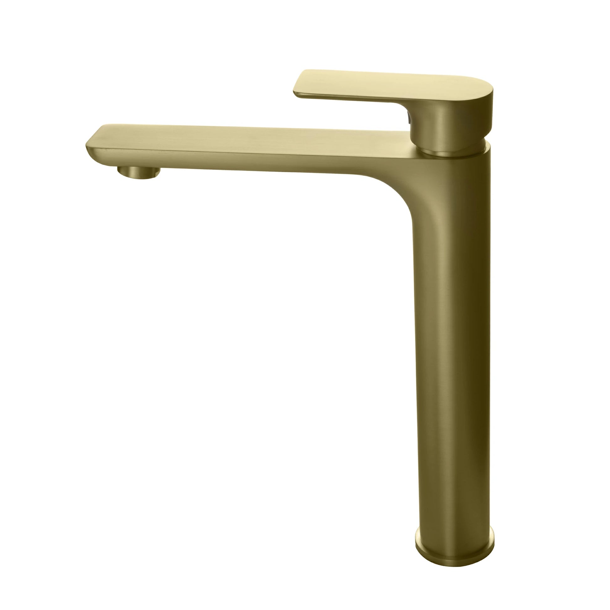 12" High Brass Bathroom Sink Faucet with Rectangular Aerated Spout & Brushed Gold Finish