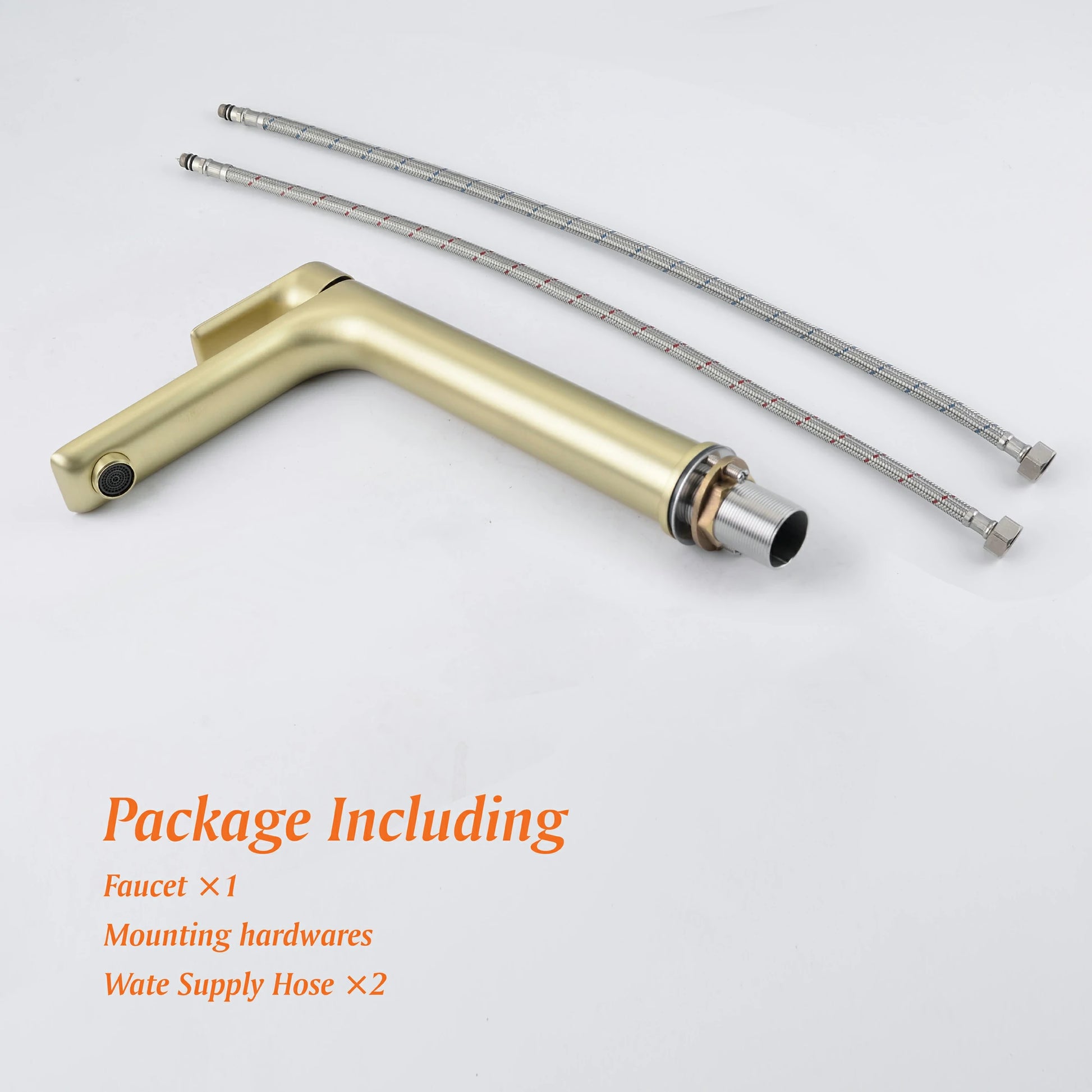 12" High Brass Bathroom Sink Faucet with Rectangular Aerated Spout & Brushed Gold Finish