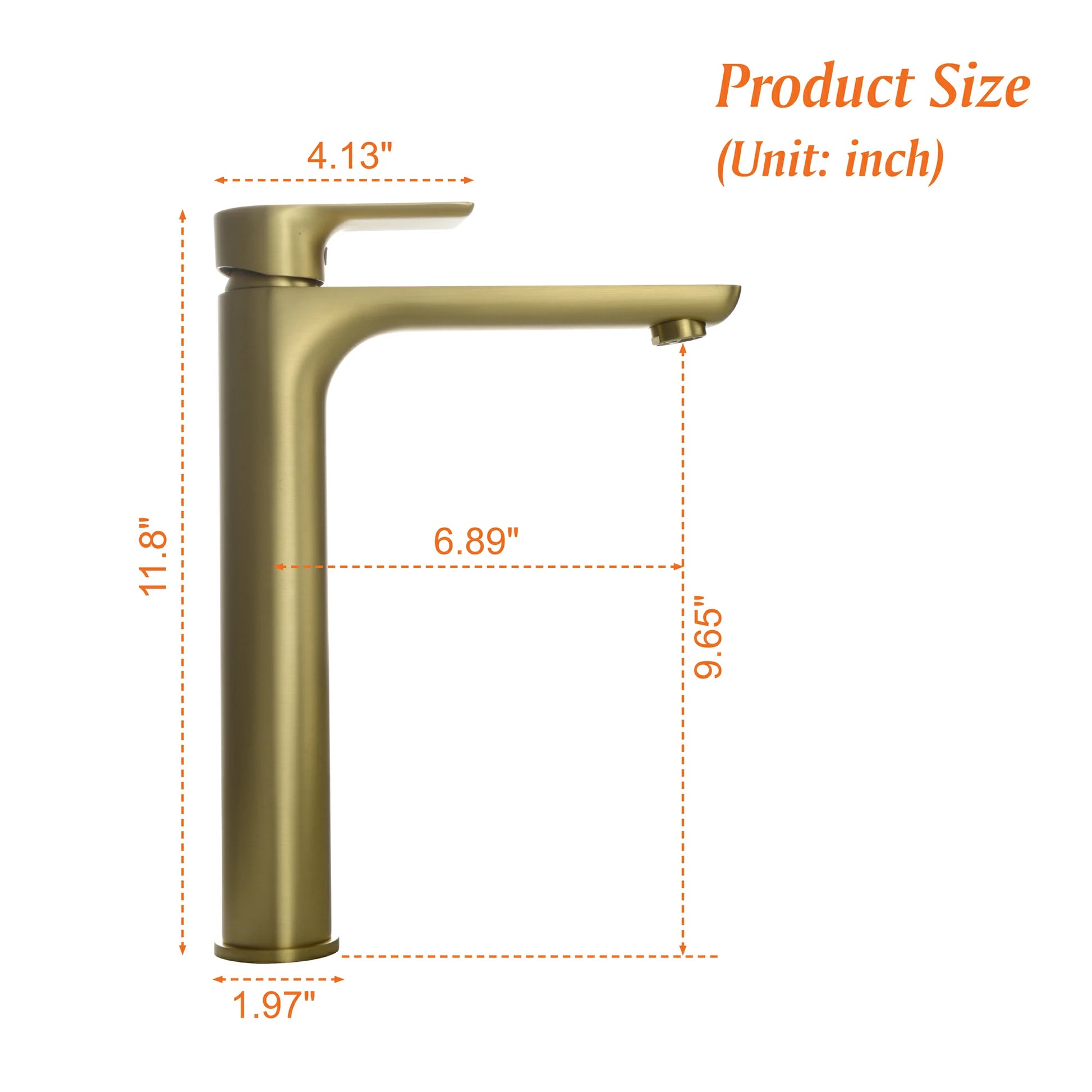 12" High Brass Bathroom Sink Faucet with Rectangular Aerated Spout & Brushed Gold Finish