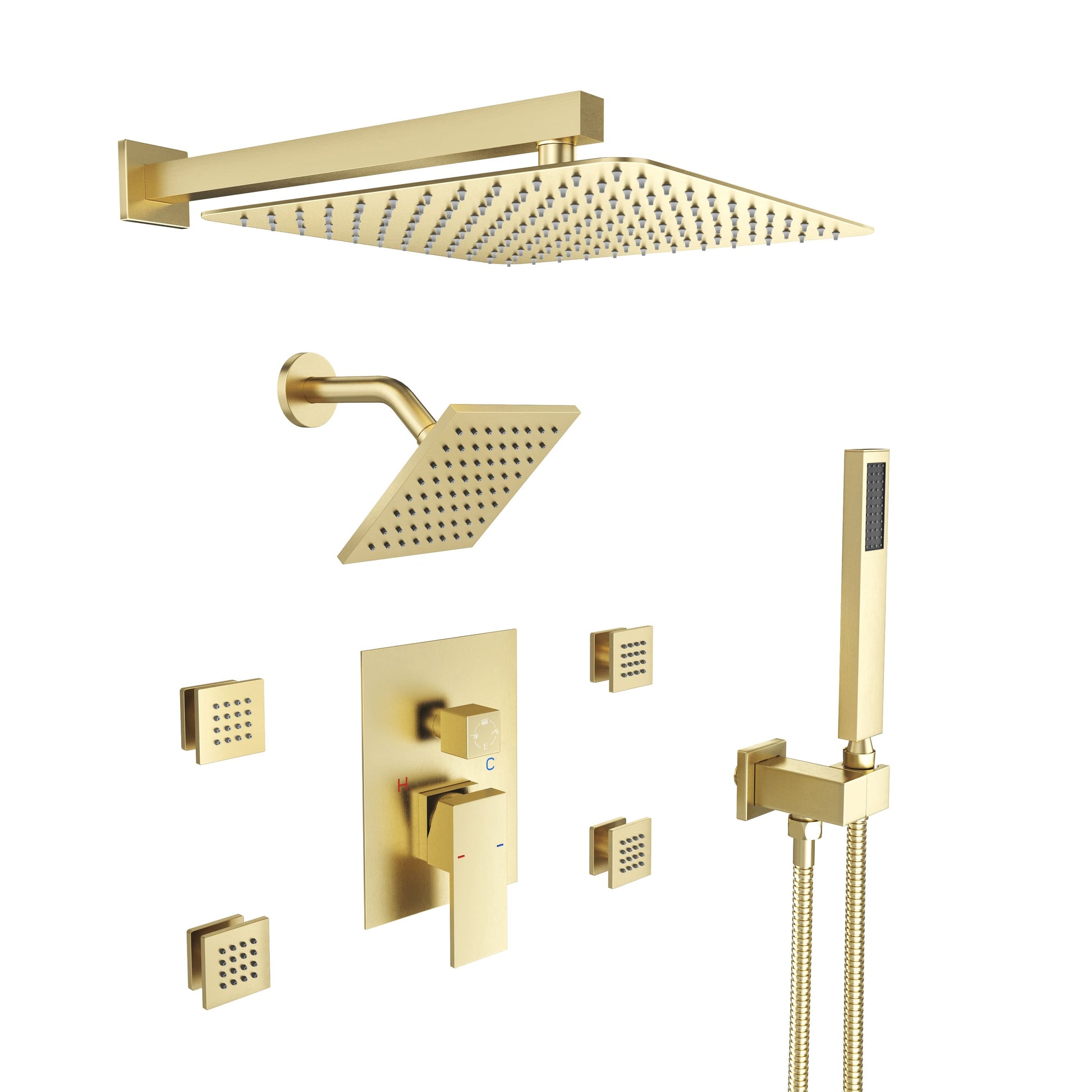 12" Wall-Mounted 4-Function Dual Shower System with Body Jets