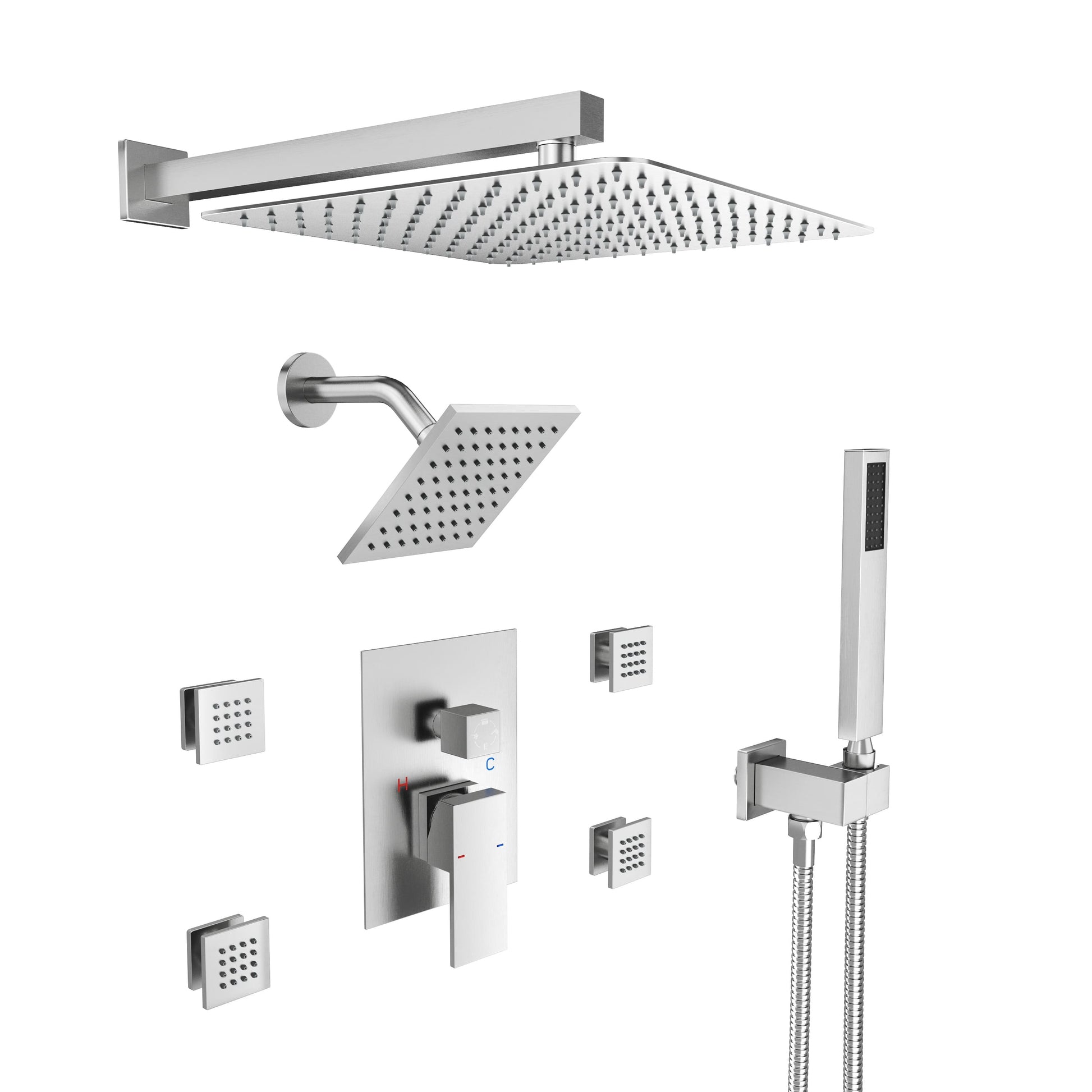 12" Wall-Mounted 4-Function Dual Shower System with Body Jets