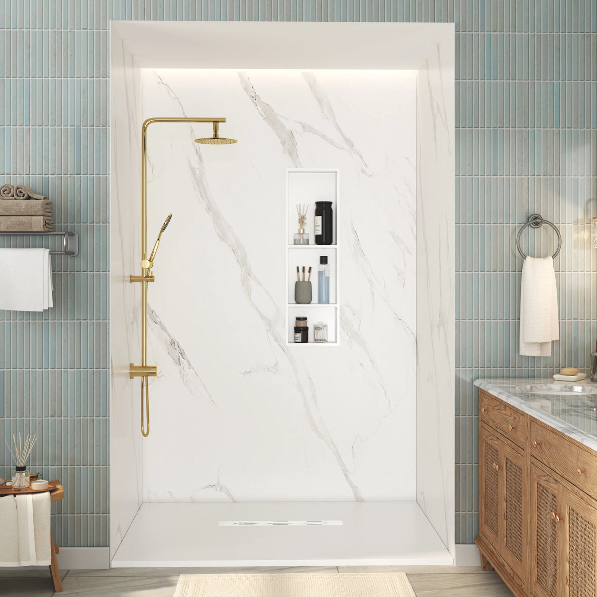 12.2" x 28.7"/39.3" Glossy White SMC Shower Niche with 1 or 2 Shelves