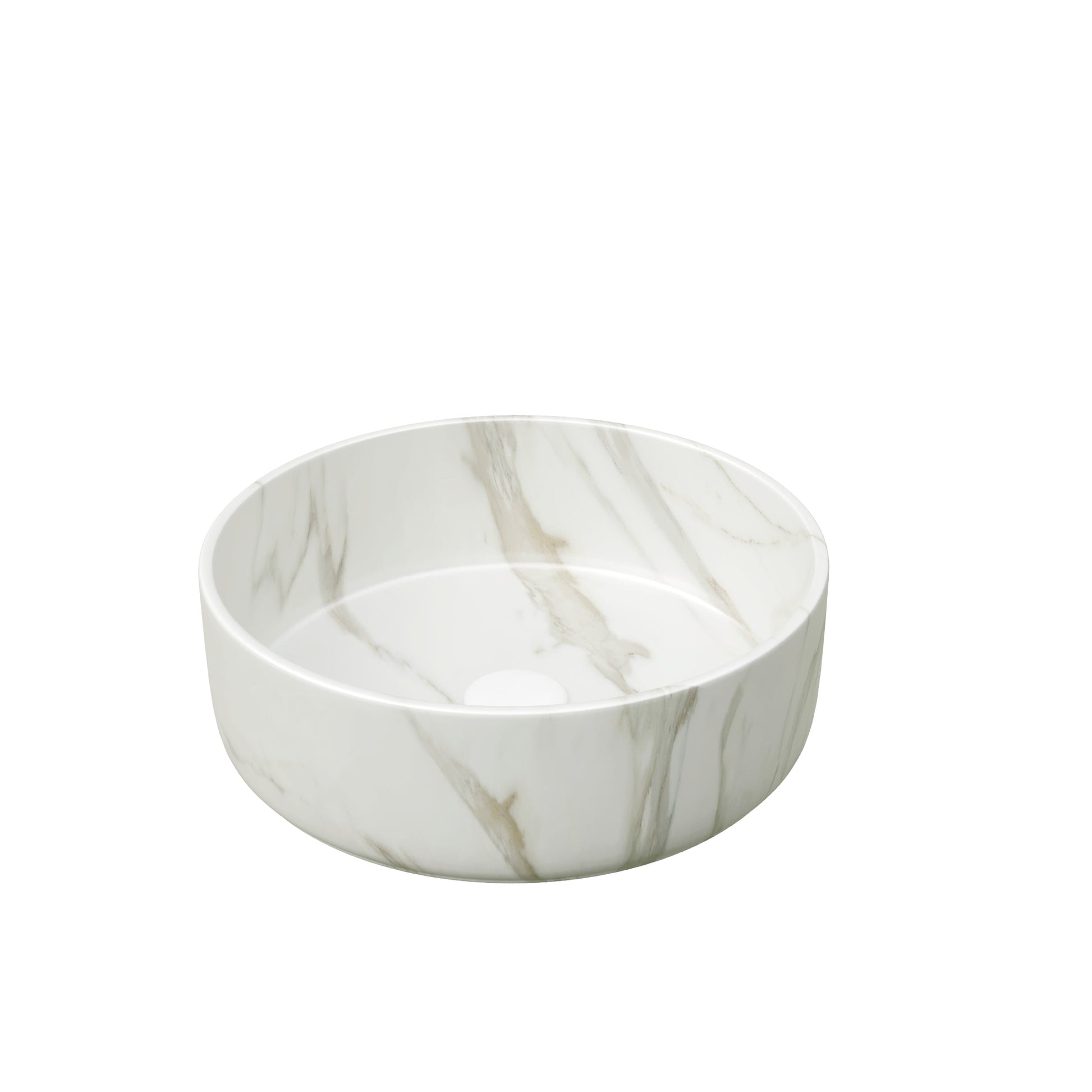 14 in. Round Ceramic Vessel Bathroom Sink in Glossy White / Stone Pattern Matte White