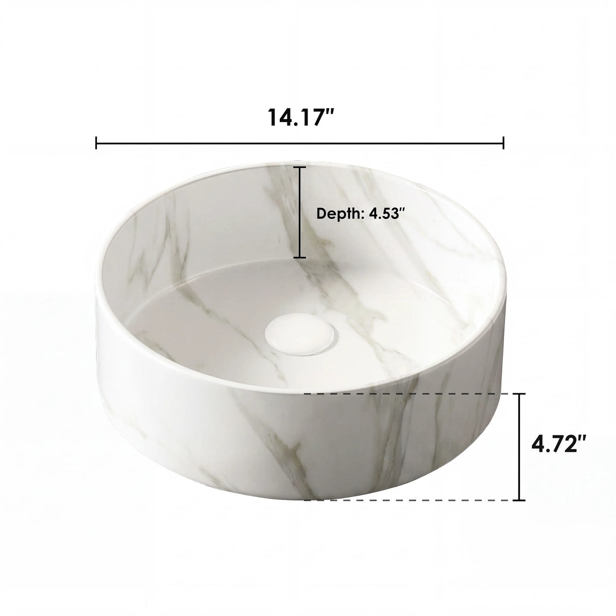14 in. Round Ceramic Vessel Bathroom Sink in Glossy White / Stone Pattern Matte White