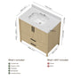 24"/36" Single Sink Bathroom Vanity with Light Natural Wood & Marble Top