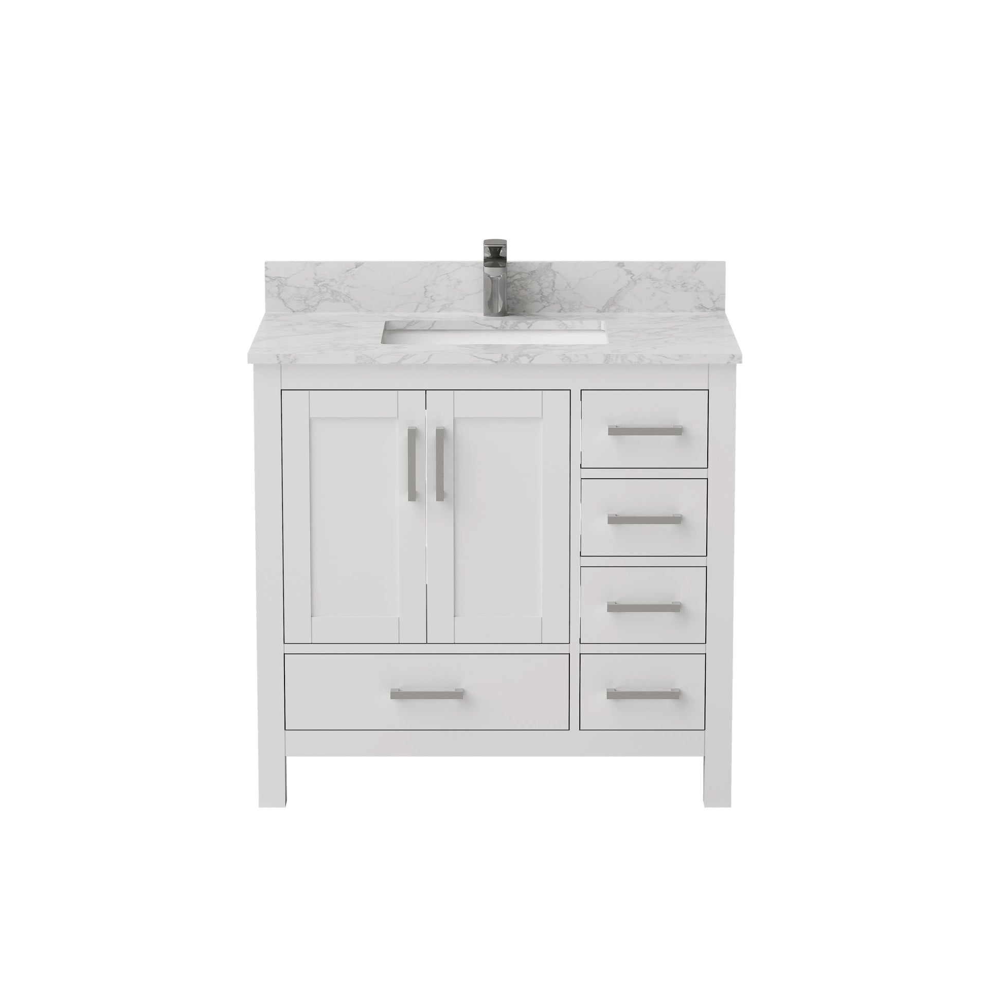 30"/36"/48"/72" Freestanding Bathroom Vanity with White Marble-Pattern Artificial Stone Top
