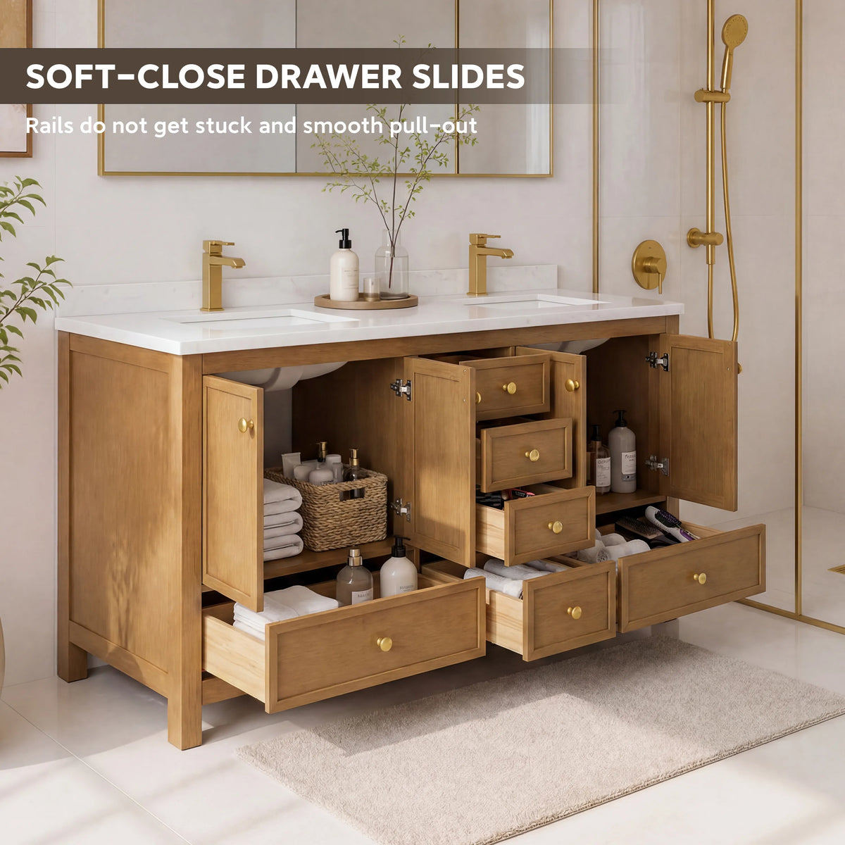 48"/60"/72" Freestanding Bathroom Vanity with Single/Double Sink & Marble Top