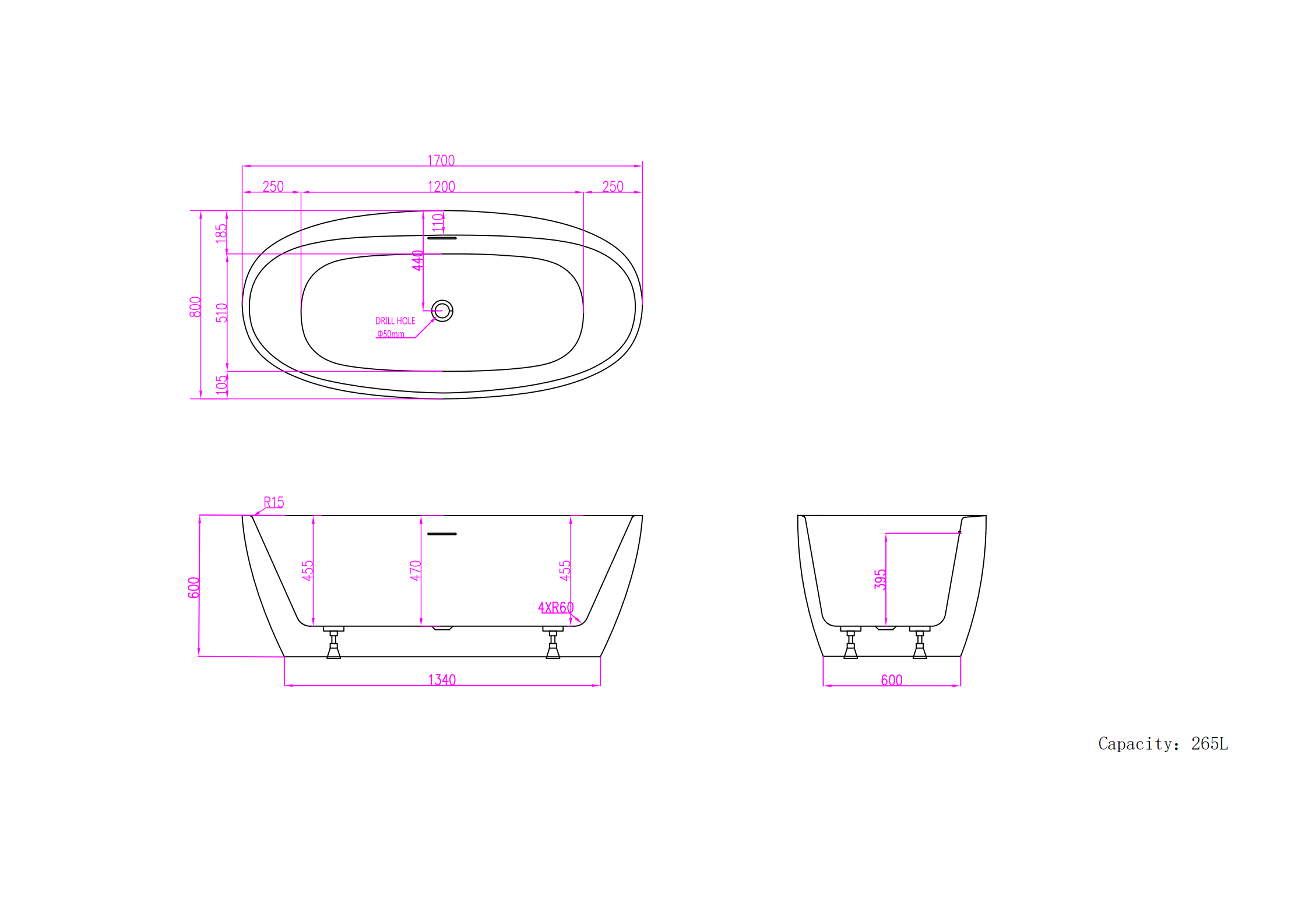 59 in./67 in. Glossy White Acrylic Freestanding Soaking Bathtub with Faucet Deck, Overflow and Adjustable Feet