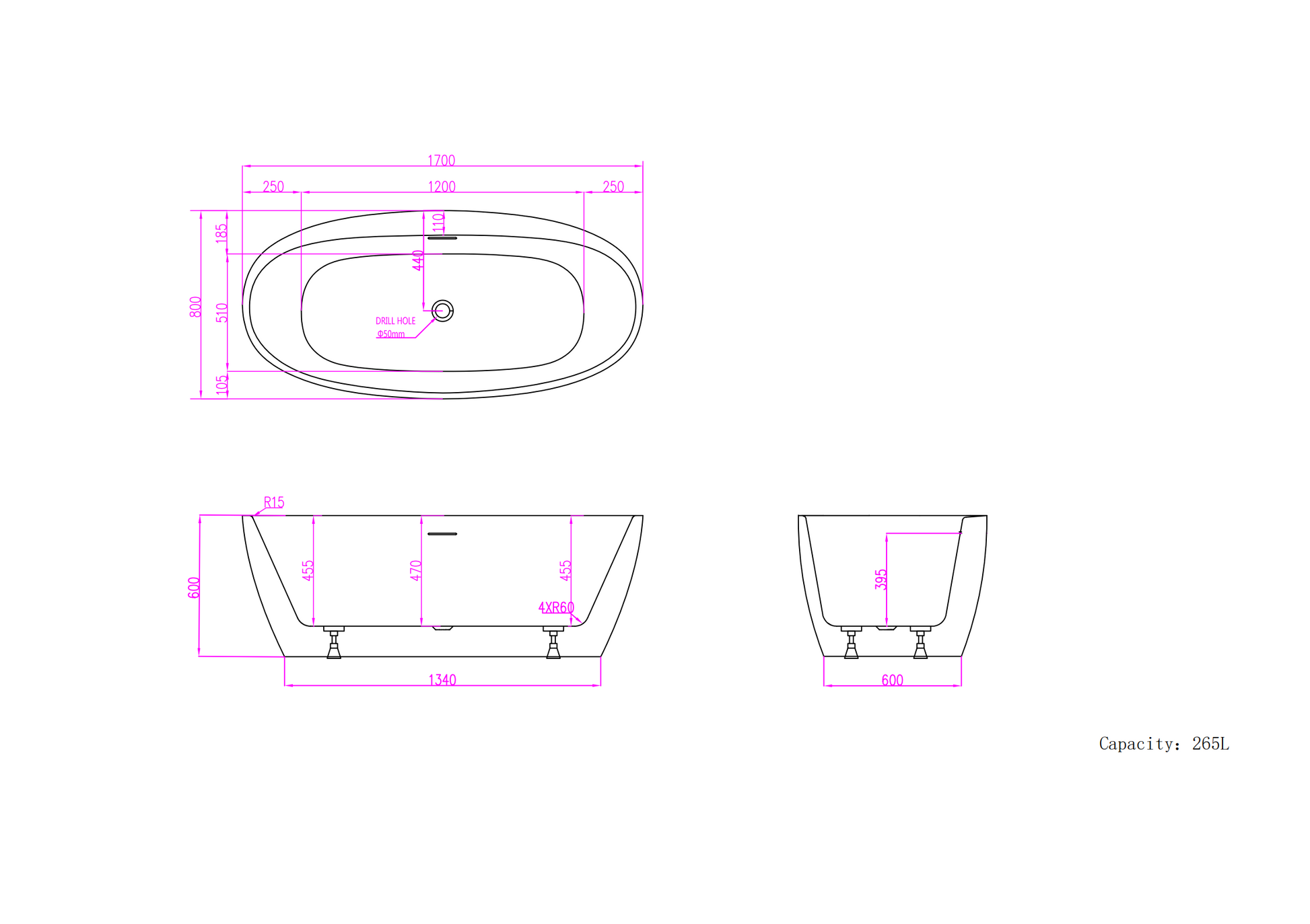 59 in./67 in. Glossy White Acrylic Freestanding Soaking Bathtub with Faucet Deck, Overflow and Adjustable Feet