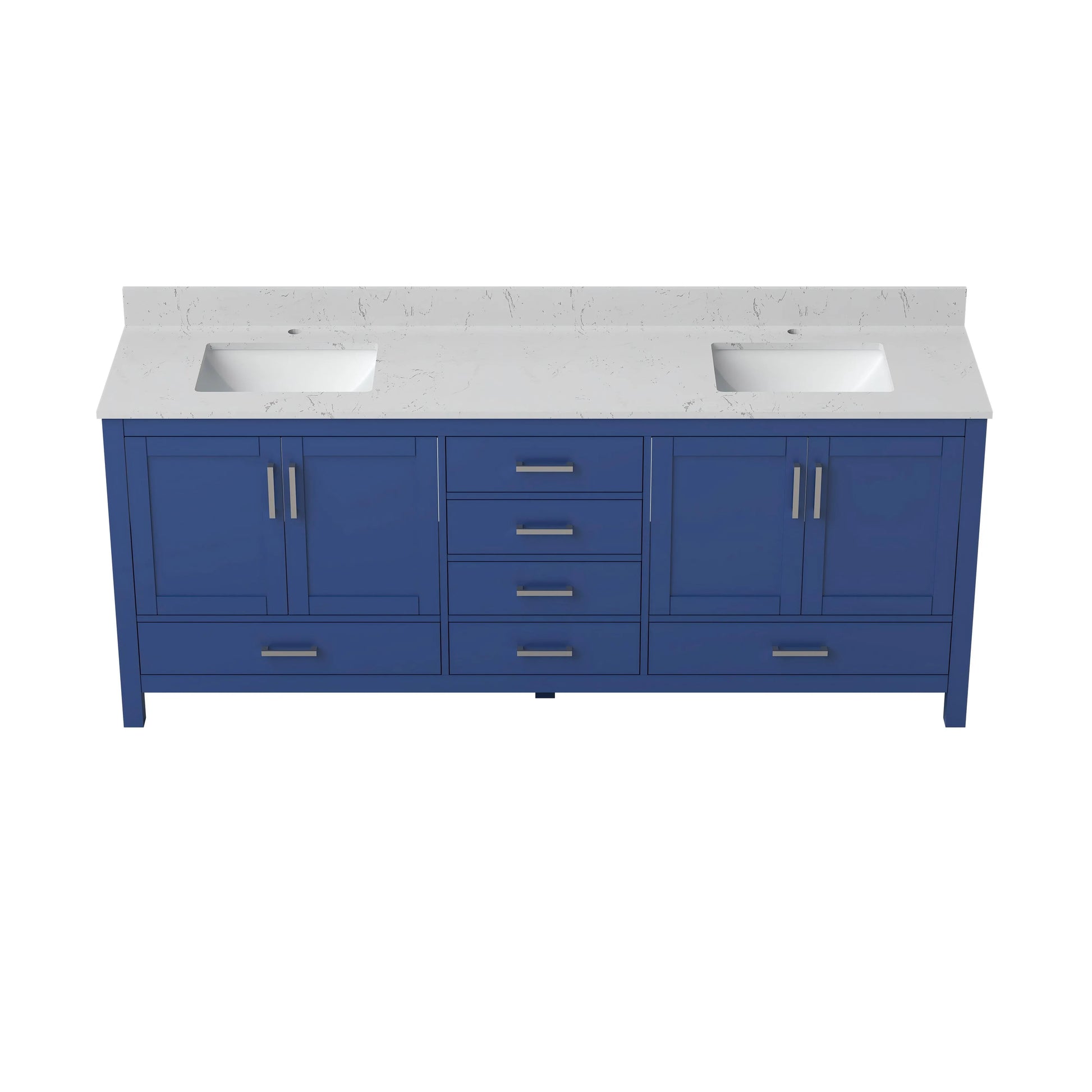 60"/84" Navy Blue Double Sink Bathroom Vanity with White Marble-Pattern Top