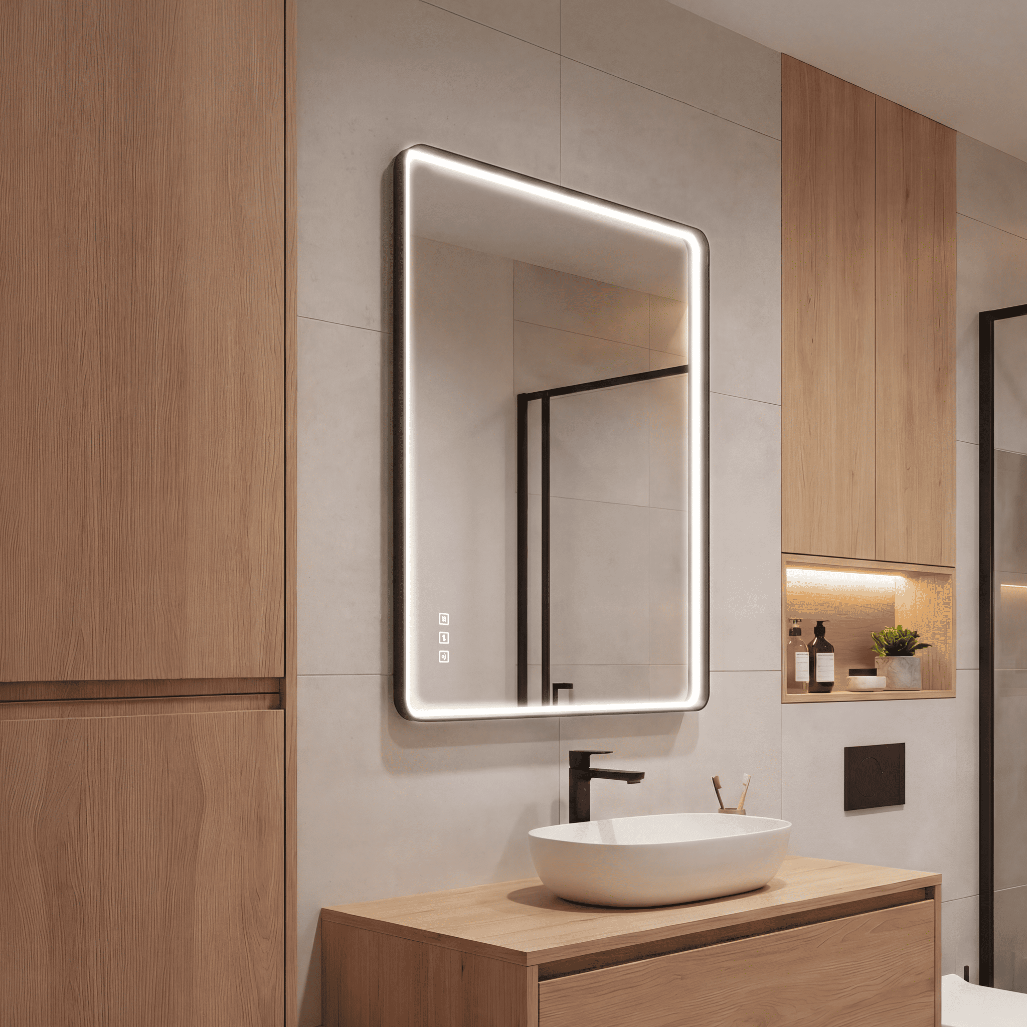 Contemporary Rectangular Aluminum Framed Bathroom LED Mirror