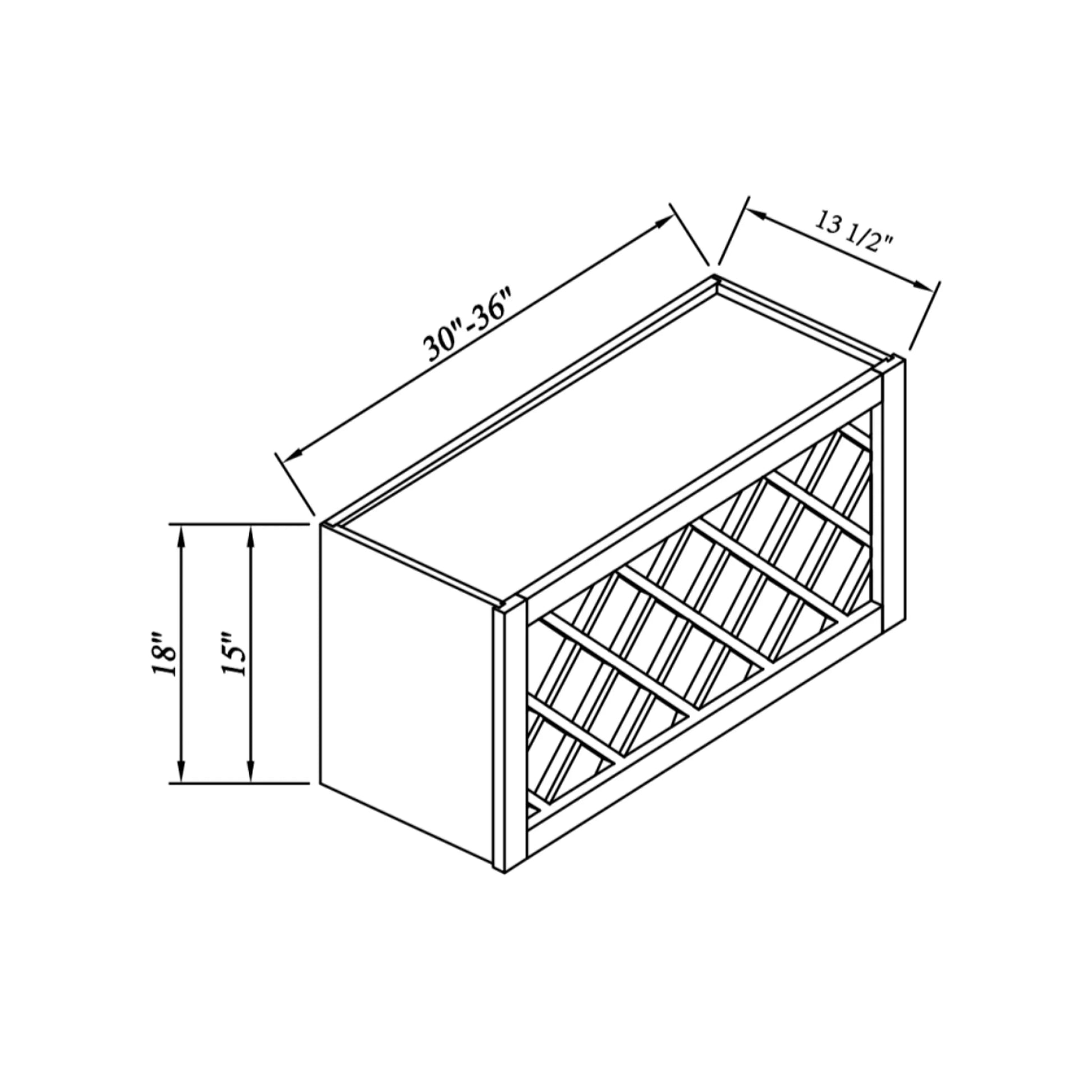 Inset Origami White RTA 24-36"W x 15-30"H x 13.5"D 5-Size Diamond Lattice Wine Grid Wall Rack Cabinet