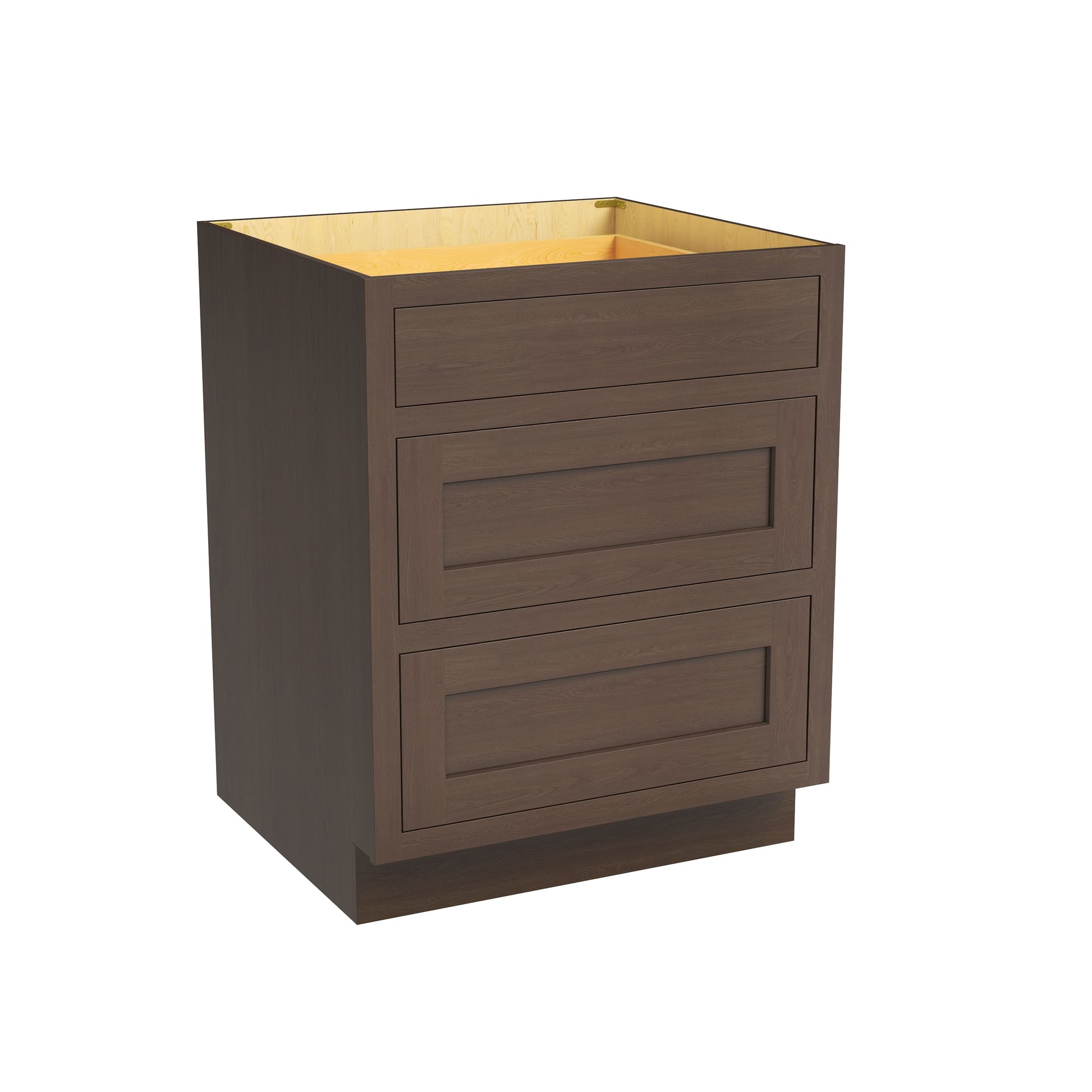 Inset Truffle Brown RTA 12-36"W x 34.5"H x 25"D 9-Size Base Cabinet with 3 Drawers