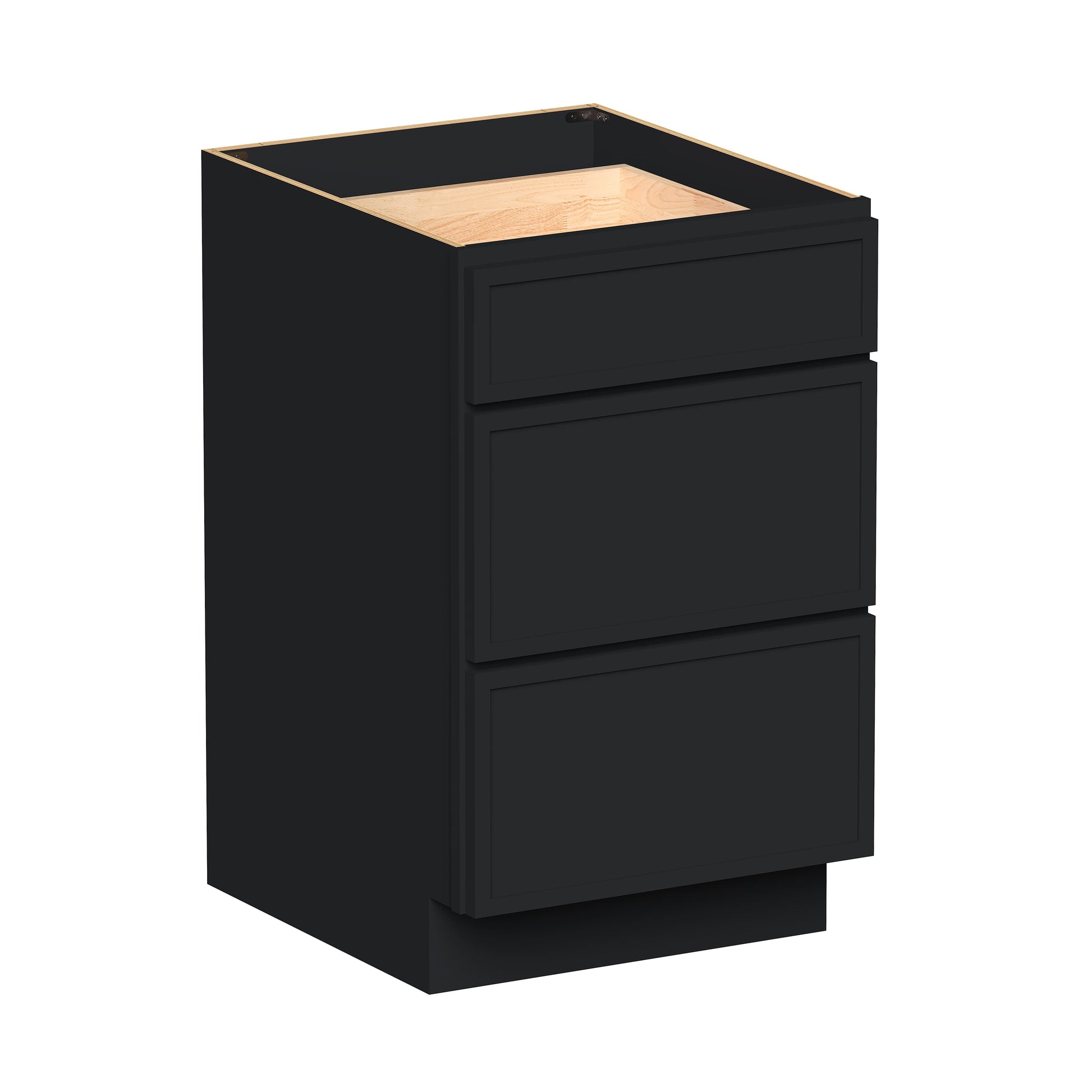 Slim Ebony Black Shaker RTA 12"-36"W x 34.5"H x 24"D 9-Size Drawer Base Cabinet with 3 Drawers