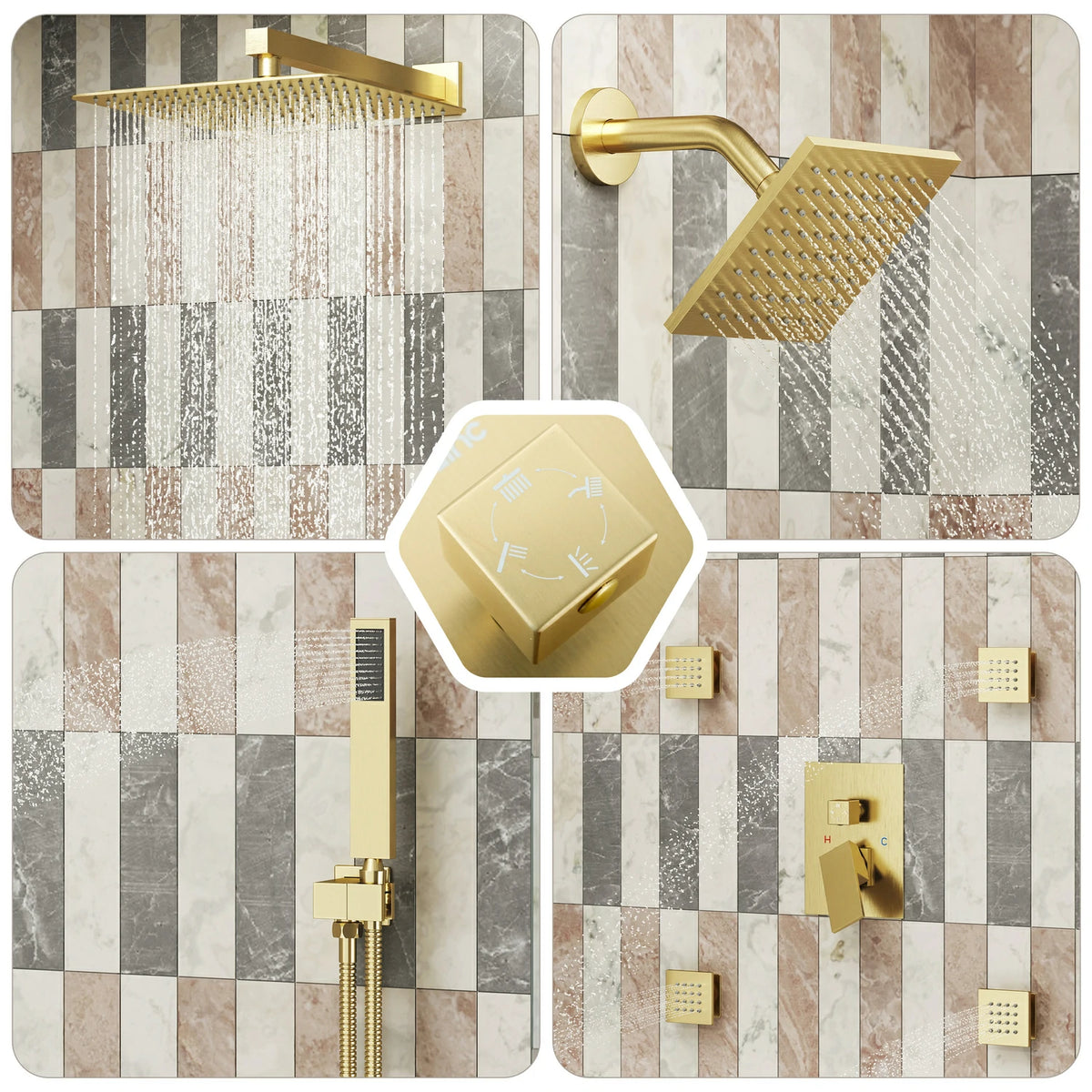 12" Wall-Mounted 4-Function Dual Shower System with Body Jets