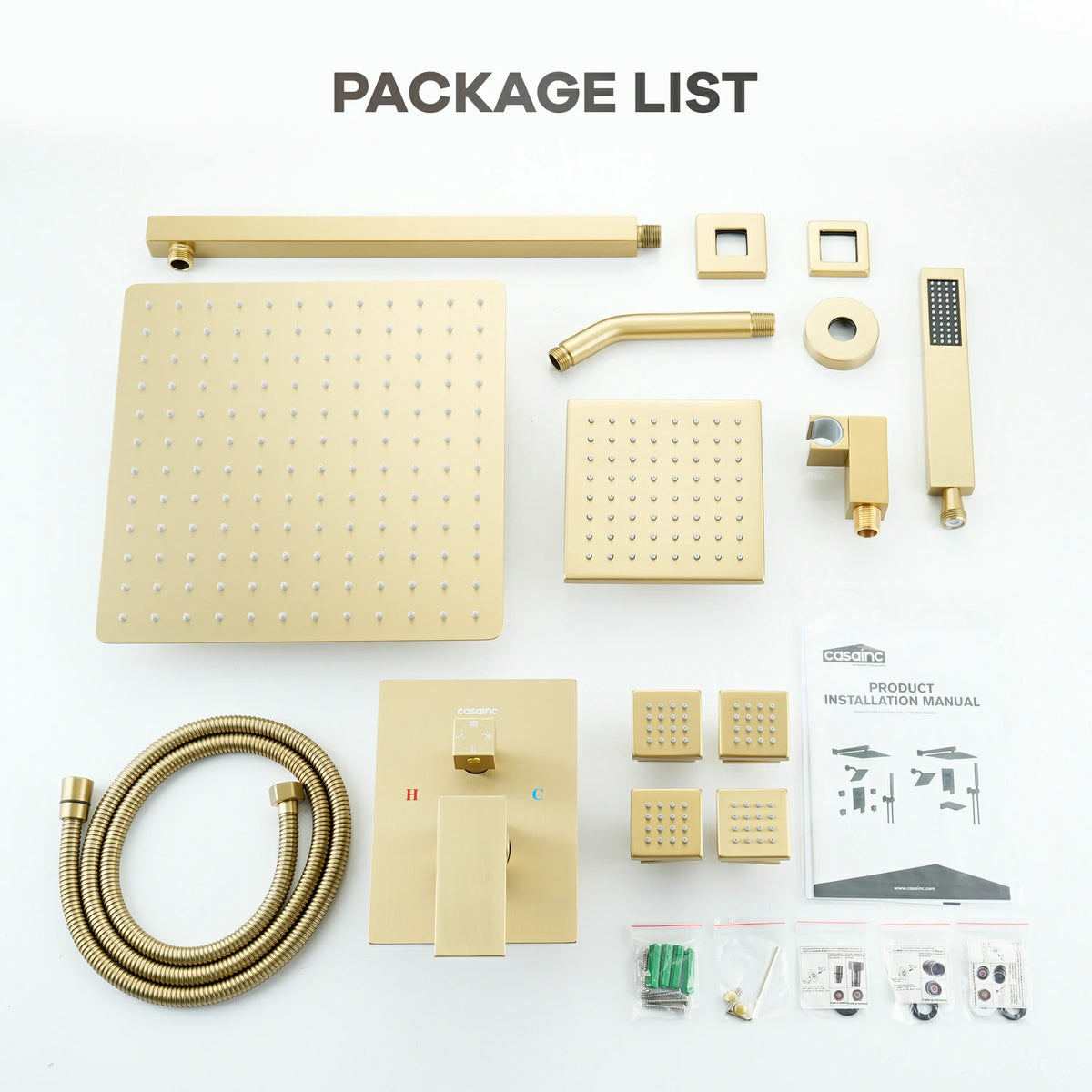 12" Wall-Mounted 4-Function Dual Shower System with Body Jets