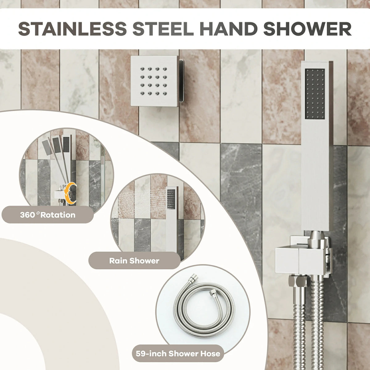 12" Wall-Mounted 4-Function Dual Shower System with Body Jets