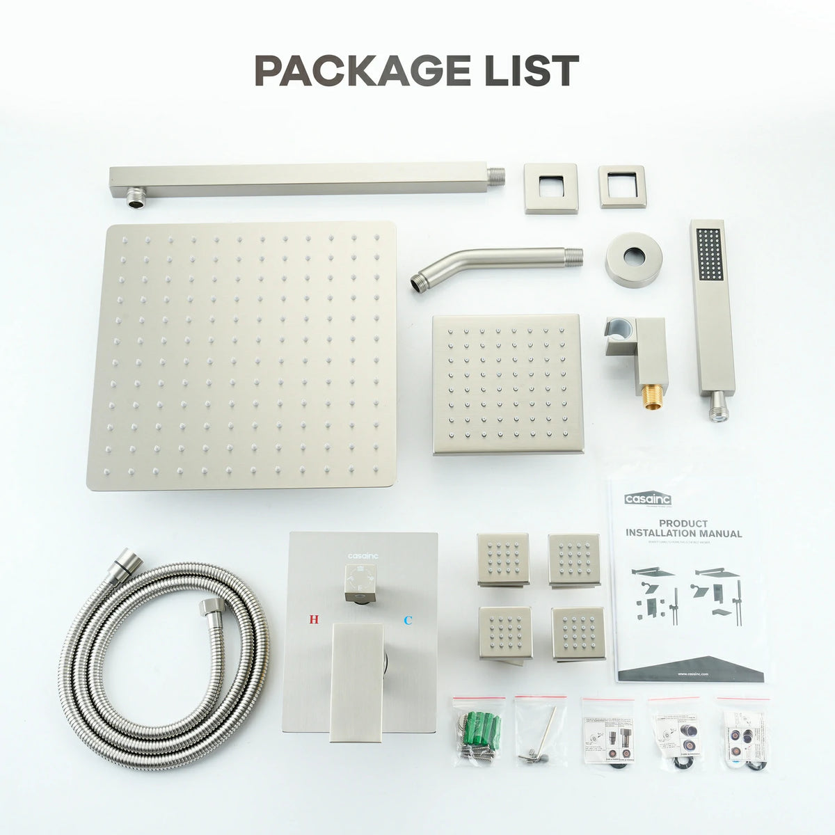 12" Wall-Mounted 4-Function Dual Shower System with Body Jets