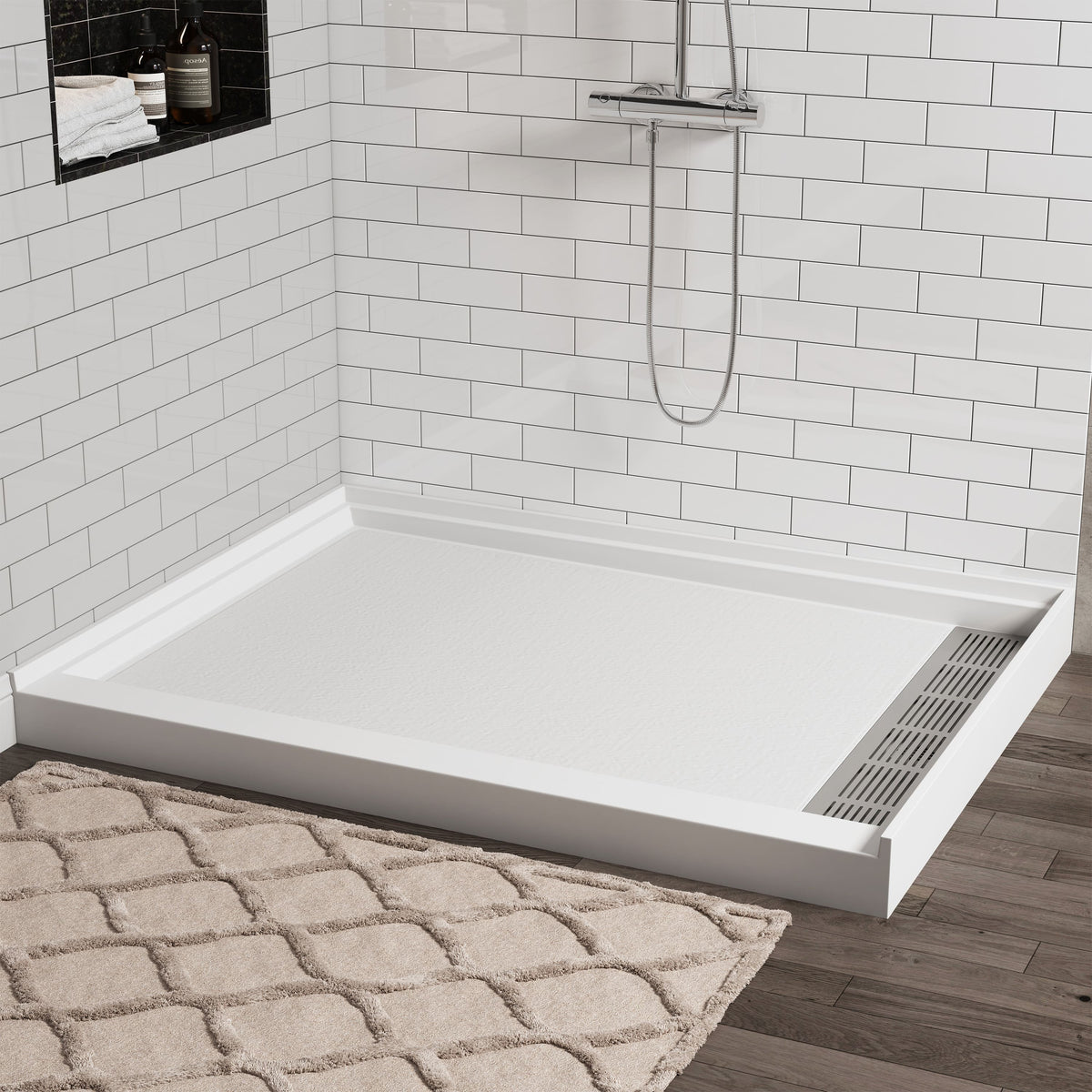 Cultured Marble Solid Surface Shower Base with Anti-Slip Textured Floor for Modern Bathrooms