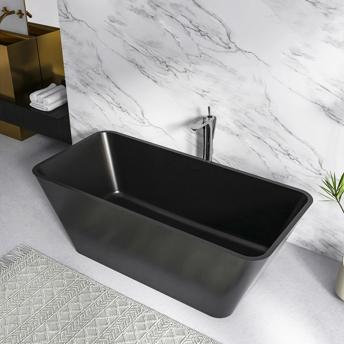 67 Inch Freestanding Solid Surface Soaking Bathtub for Bathroom
