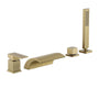 Deck-Mounted Roman Tub Faucet with Hand Shower in Matte Black/Brushed Gold