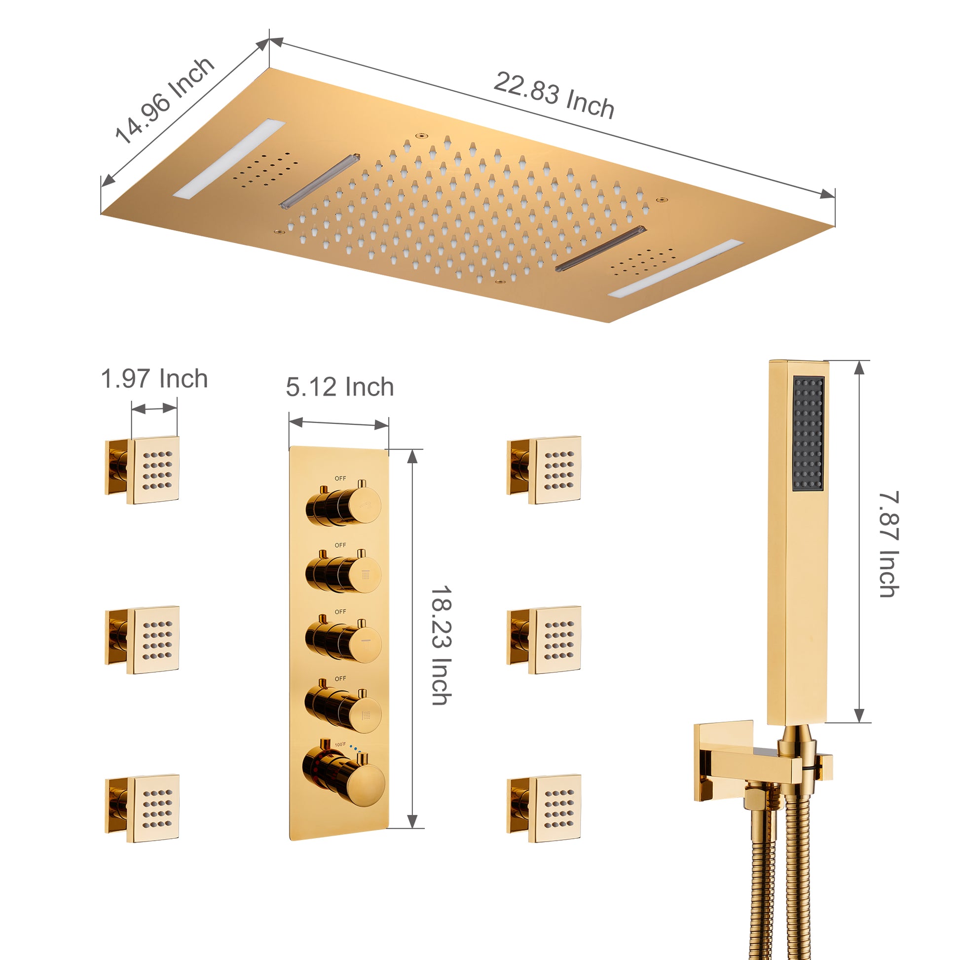 Deluxe 4-Function Thermostatic Shower System with LED Lighting & Bluetooth Music 