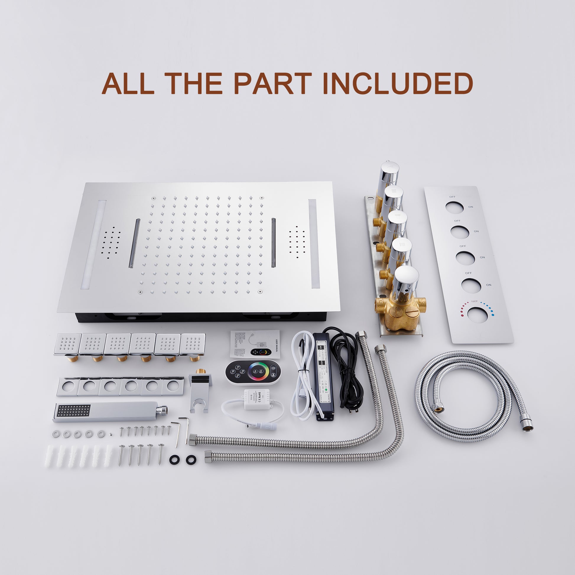 Deluxe 4-Function Thermostatic Shower System with LED Lighting & Bluetooth Music 