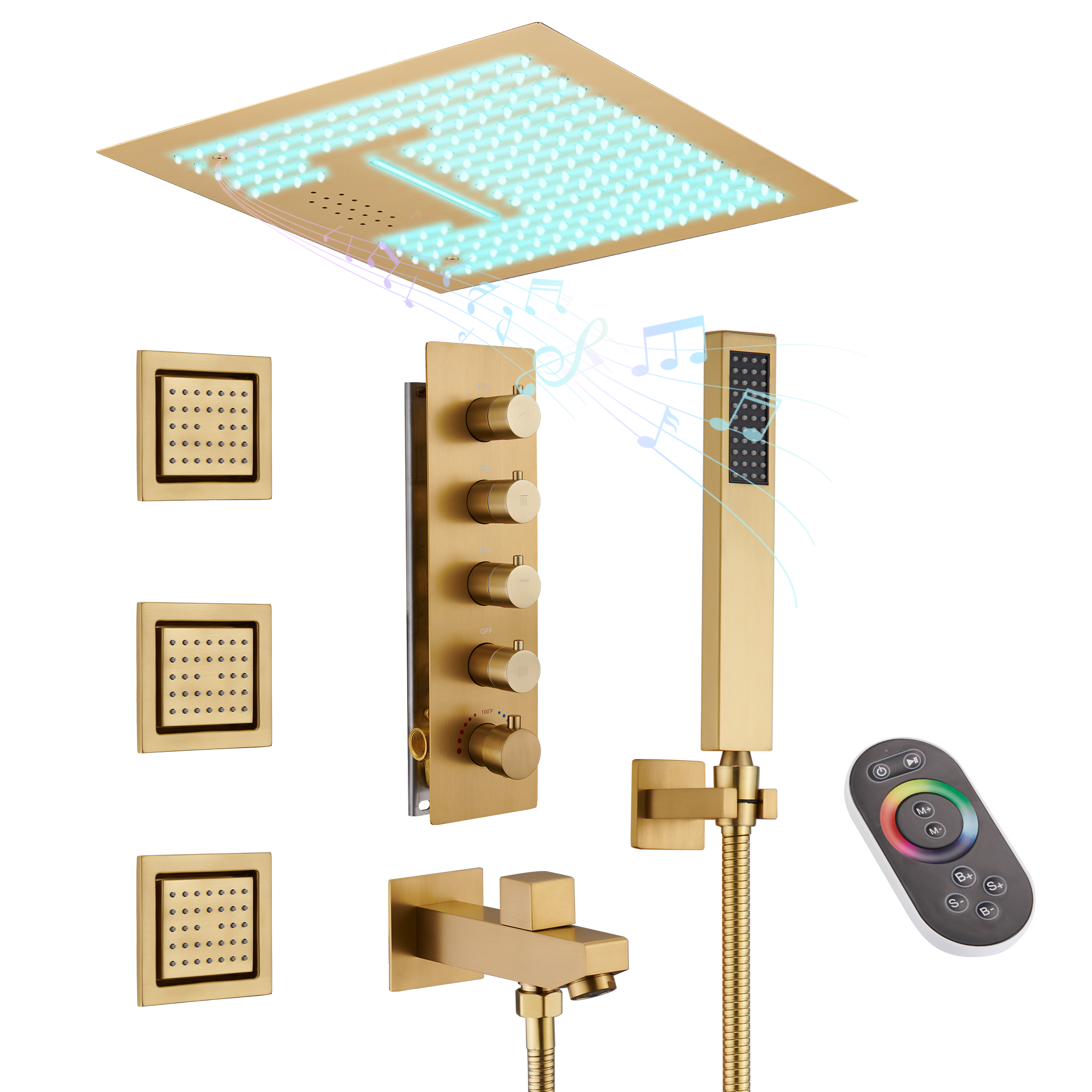 16" Ceiling-Mount 4-Way Shower System with LED Display and Music Player