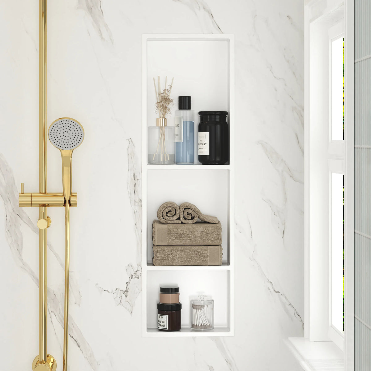 12.2" x 28.7"/39.3" Glossy White SMC Shower Niche with 1 or 2 Shelves