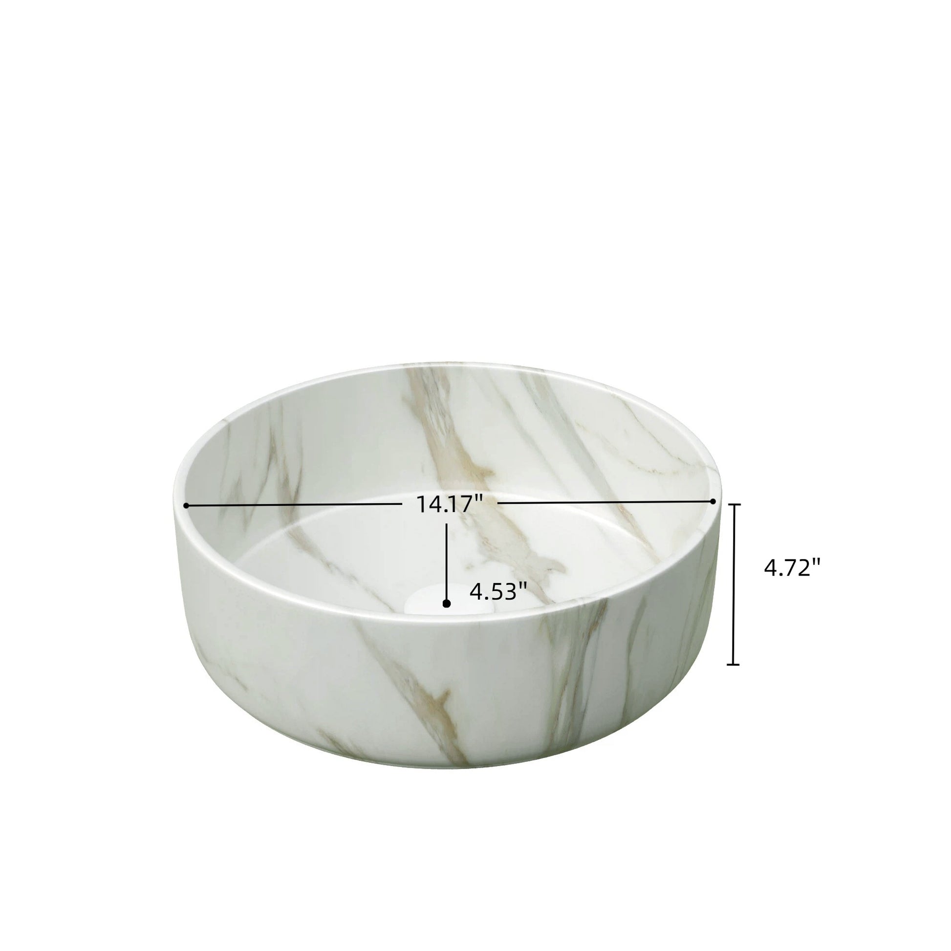 14 in. Round Ceramic Vessel Bathroom Sink in Glossy White / Stone Pattern Matte White