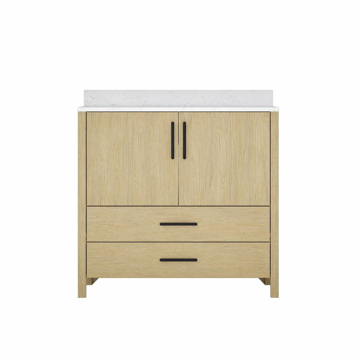 24"/36" Single Sink Bathroom Vanity with Light Natural Wood & Marble Top