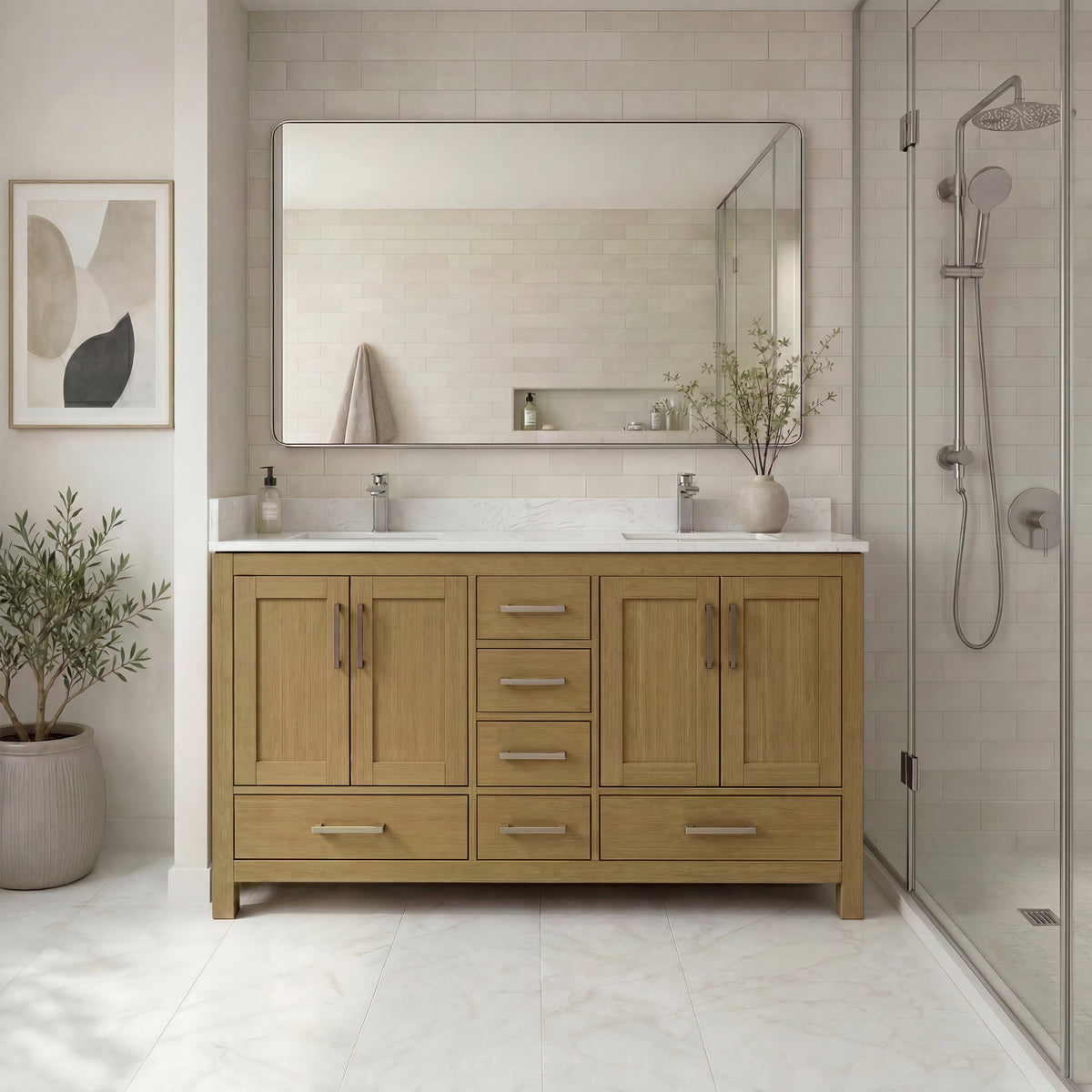 42"/55"/60"/72"/84" Warm Oak Freestanding Bathroom Vanity with Solid Wood Construction