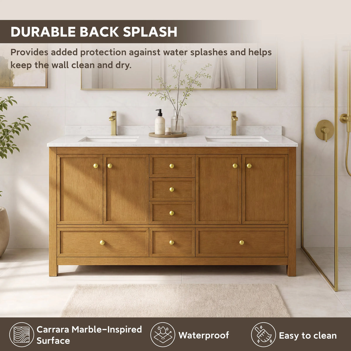 48"/60"/72" Freestanding Bathroom Vanity with Single/Double Sink & Marble Top