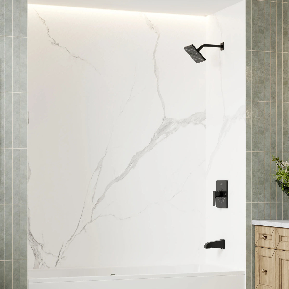 60"x36"x75"/96" Matte White with Marble Texture SMC Shower Wall Panel Kit