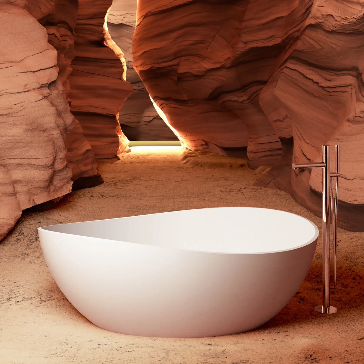 63" Unique Shaped Solid Surface Freestanding Bathtub with Warm-Touch Insulation